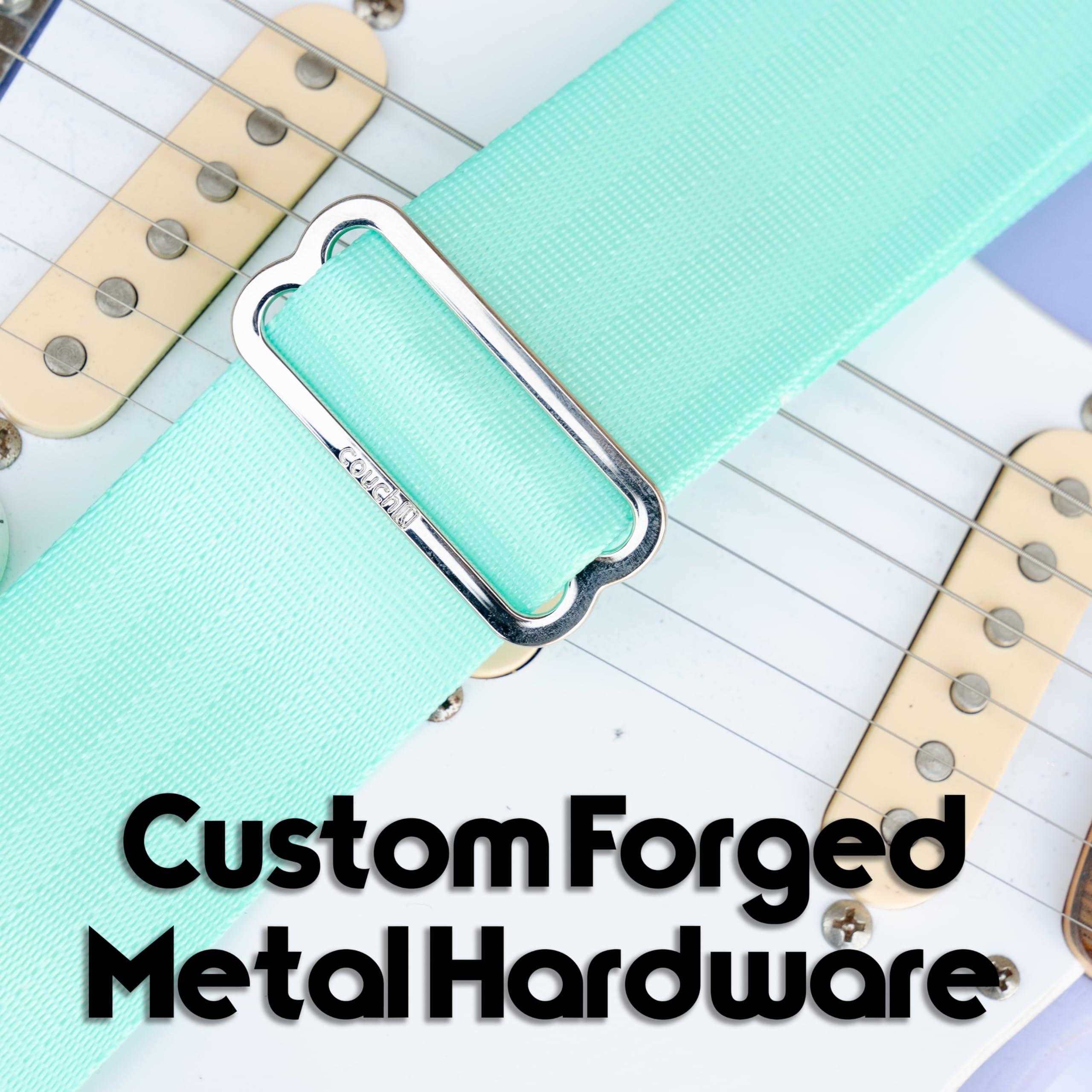 Eco-Friendly Recycled Seatbelt Guitar Strap - Handmade in USA by Couch Guitar Straps (Mint & White) | Durable, Comfortable & Sustainable for Acoustic/Electric Guitar Players