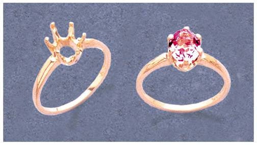 14K Solid Gold Oval Ring Shank Setting - 6x4mm & 10x8mm Sizes - Yellow, White & Rose Gold Options - 6 Prong DIY Jewelry Making for Custom Engagement Rings & Wedding Bands - Perfect for Handcrafted Jewelry Designers and Personalization Gifts