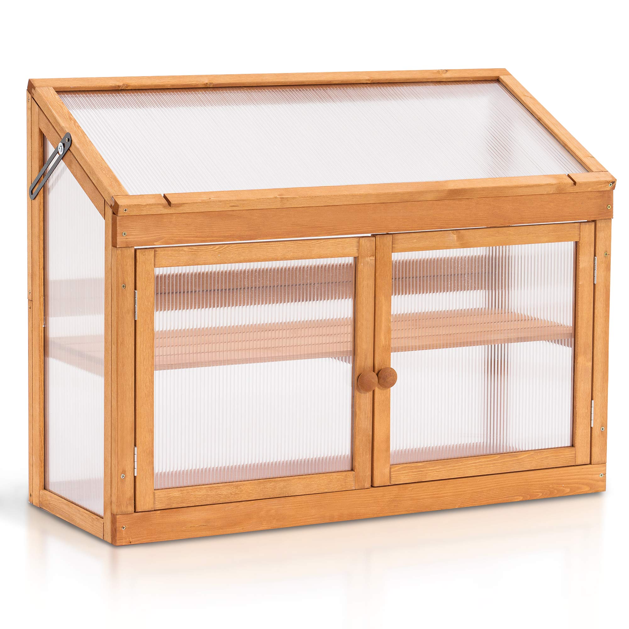 MCombo 2-Tier Wooden Cold Frame Greenhouse - Raised Garden Bed Planter Shelf for Flowers & Vegetables - Outdoor Plant Protection Box 6057-0160 (Orange) - Perfect for Backyard Gardening, Balcony Planting & Winter Plant Shelter