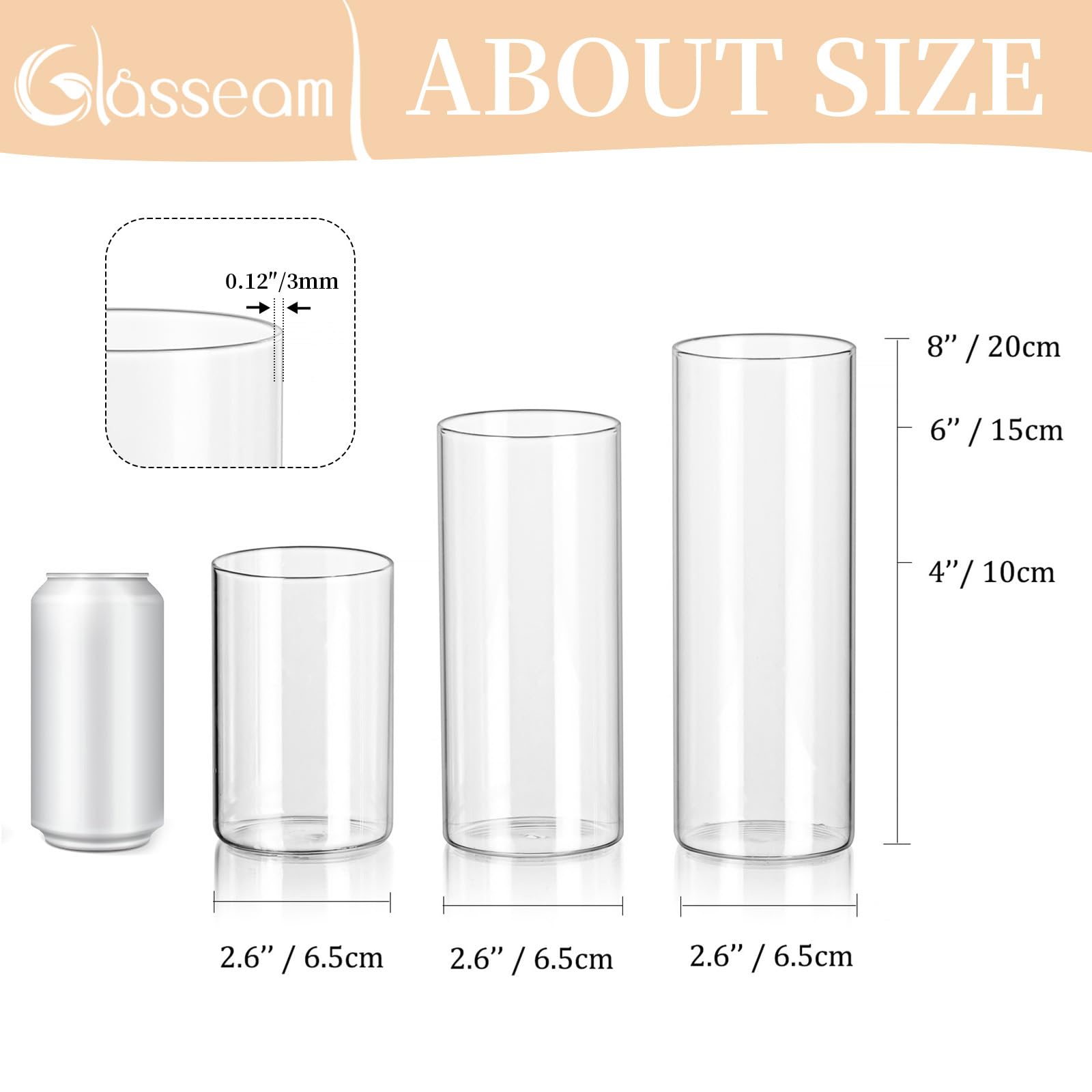 Glasseam Clear Hurricane Pillar Candle Holders Bulk 24-Pack - Glass Cylinder Candle Vases for Floating Candles, Wedding Centerpieces, Dining Table & Home Decor - Perfect for Romantic Dinners, Wedding Receptions and Holiday Decorations
