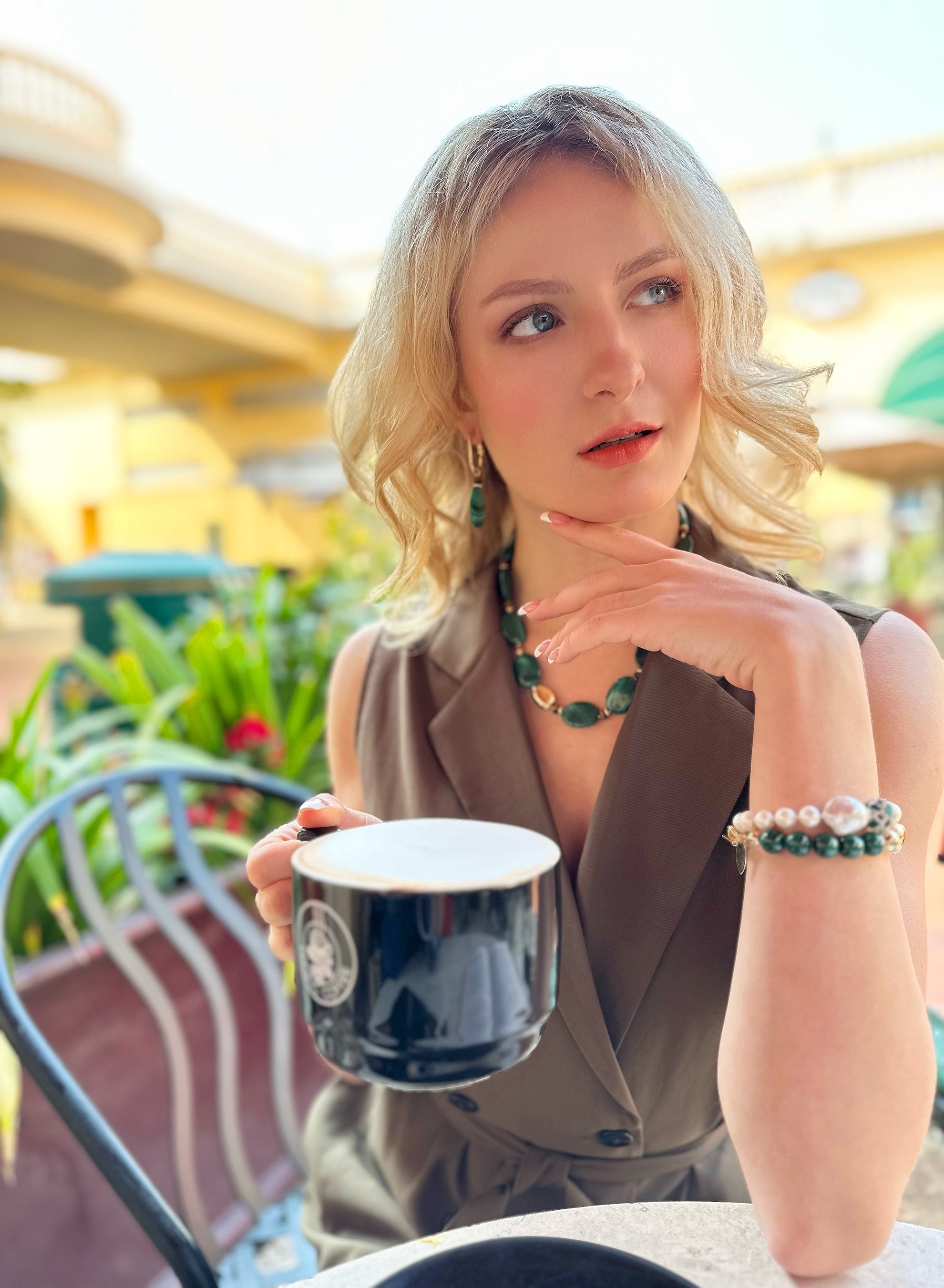 Modern Minimalist Malachite Bracelet for Women - Elegant Green Stone Jewelry for Everyday Wear, Gifts & Boho Style Outfits | JB016
