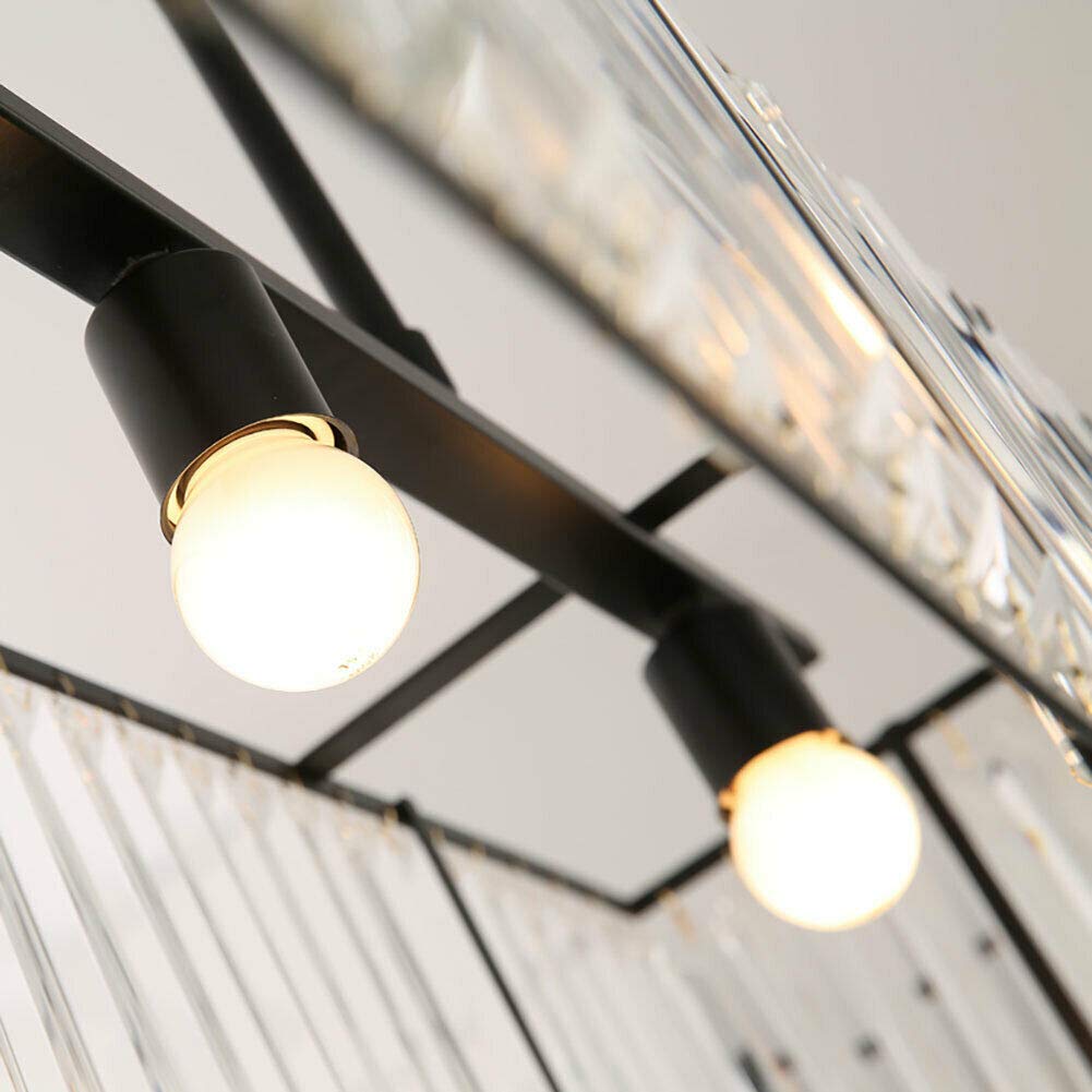 OUKANING Adjustable Rectangle Crystal Chandelier - Modern Pool Crystal Ceiling Pendant Light for Dining Room, Kitchen Island, Living Room, Bedroom, and Office