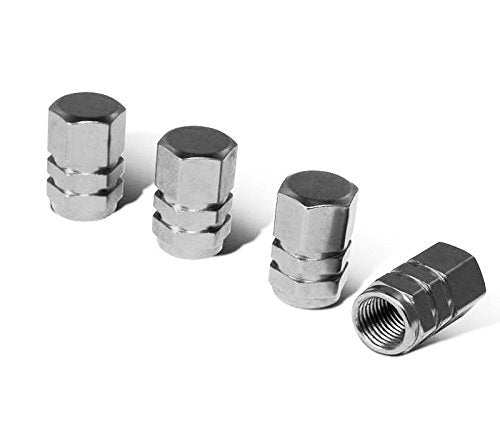 4 Pack Racing Style Gun Metal Anodized Aluminum Tire Valve Caps - Hexagon Shaped Air Stem Caps for Cars, Motorcycles & Bikes - Durable & Stylish Wheel Accessories for Auto Enthusiasts