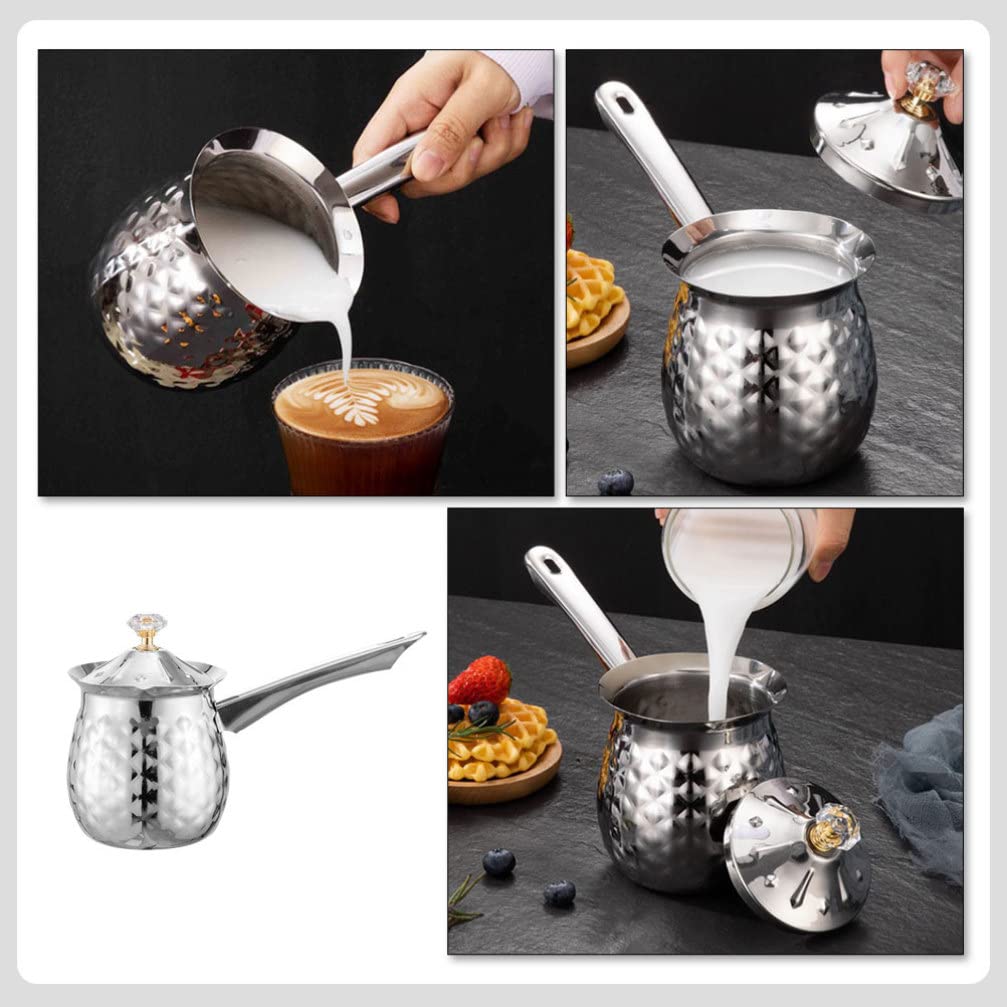 Operitacx 200ML Stainless Steel Milk Warmer Pot - Turkish Coffee Maker, Mini Butter & Chocolate Melting Pan for Home Kitchen | Perfect for Coffee Brewing, Hot Chocolate Making, and Dessert Preparation