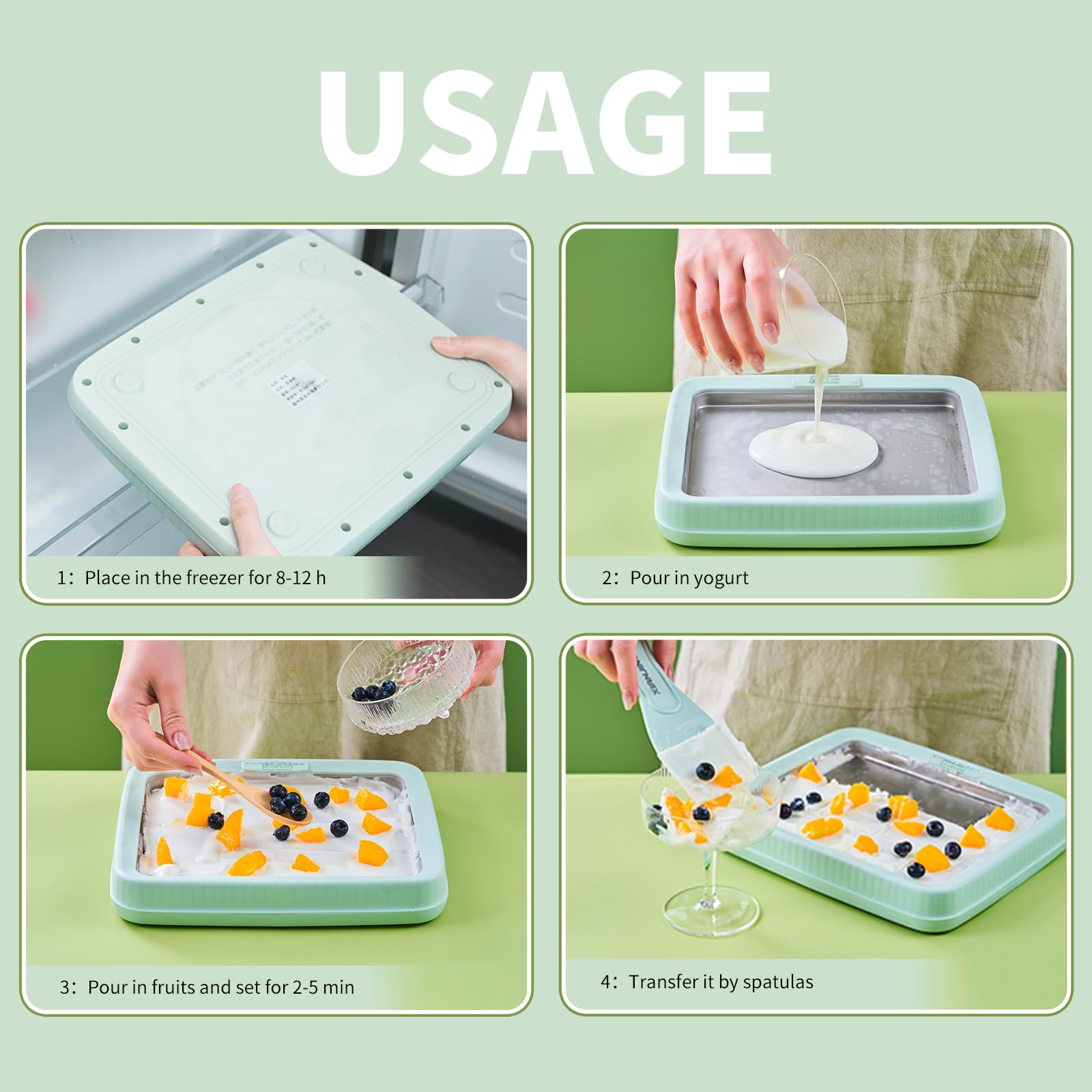 XIANJIN Instant Ice Cream Maker Machine - Homemade Frozen Yogurt & Gelato Maker for Kids & Adults - Large Green Ice Cream Pan - Perfect for Parties, Desserts & Family Fun
