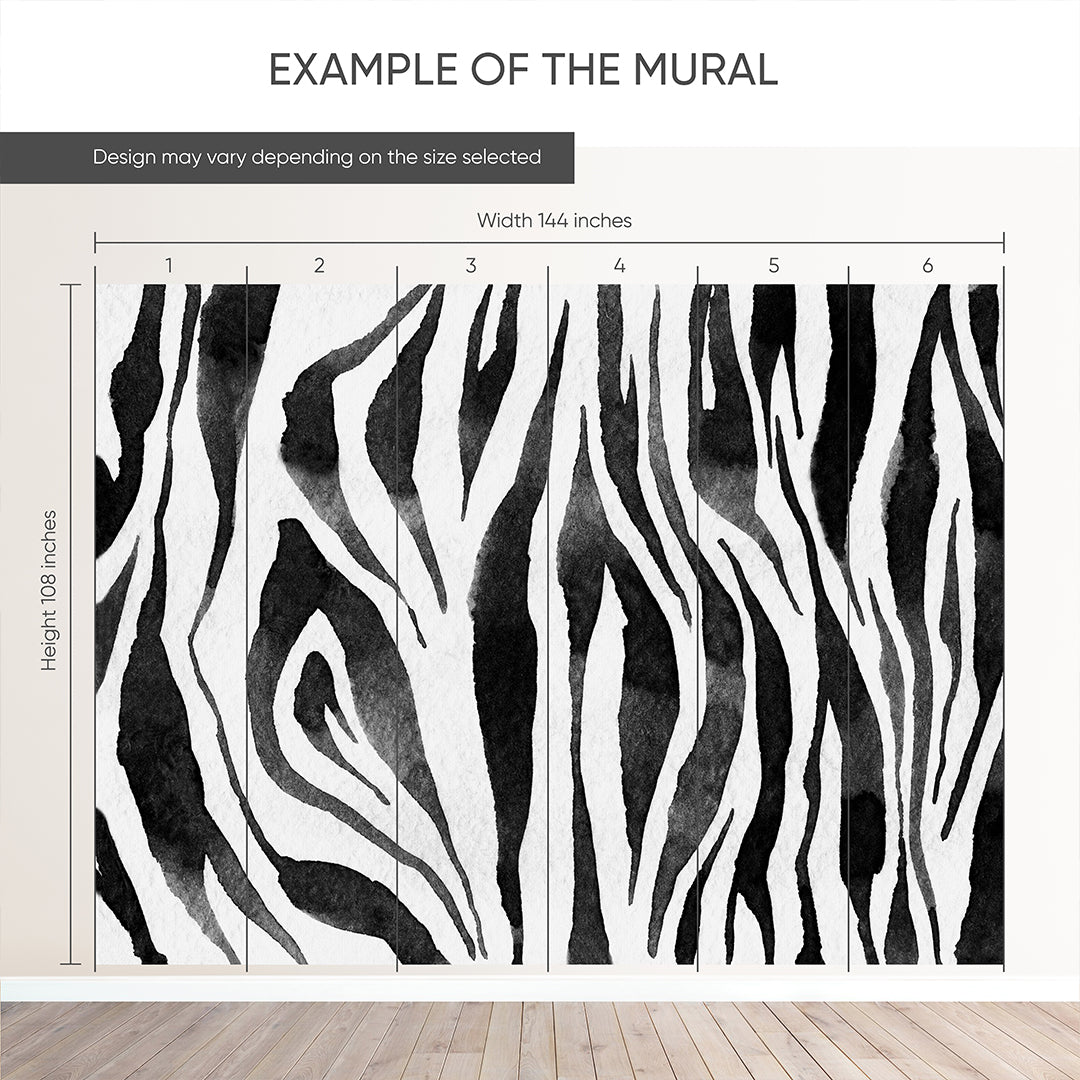 Black and White Zebra Print Wall Mural Peel and Stick - AM121 Self-Adhesive Removable Wallpaper for Living Room, Bedroom, Nursery Decor