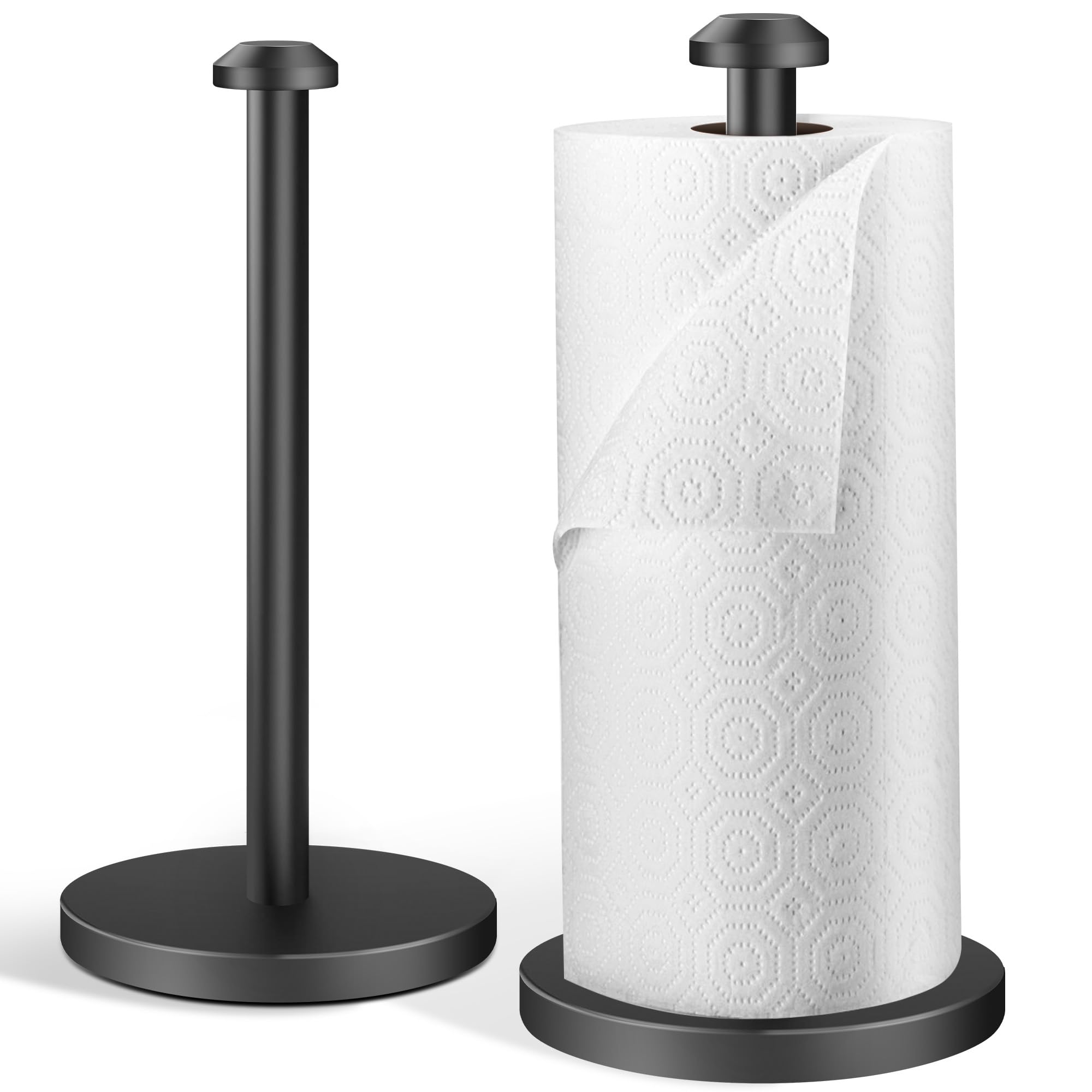 AOSION 2 Pack Stainless Steel Paper Towel Holder - Countertop Kitchen, Bathroom & Bedroom Organizer - Durable & Stylish Black Towel Stand for Home & Office Use