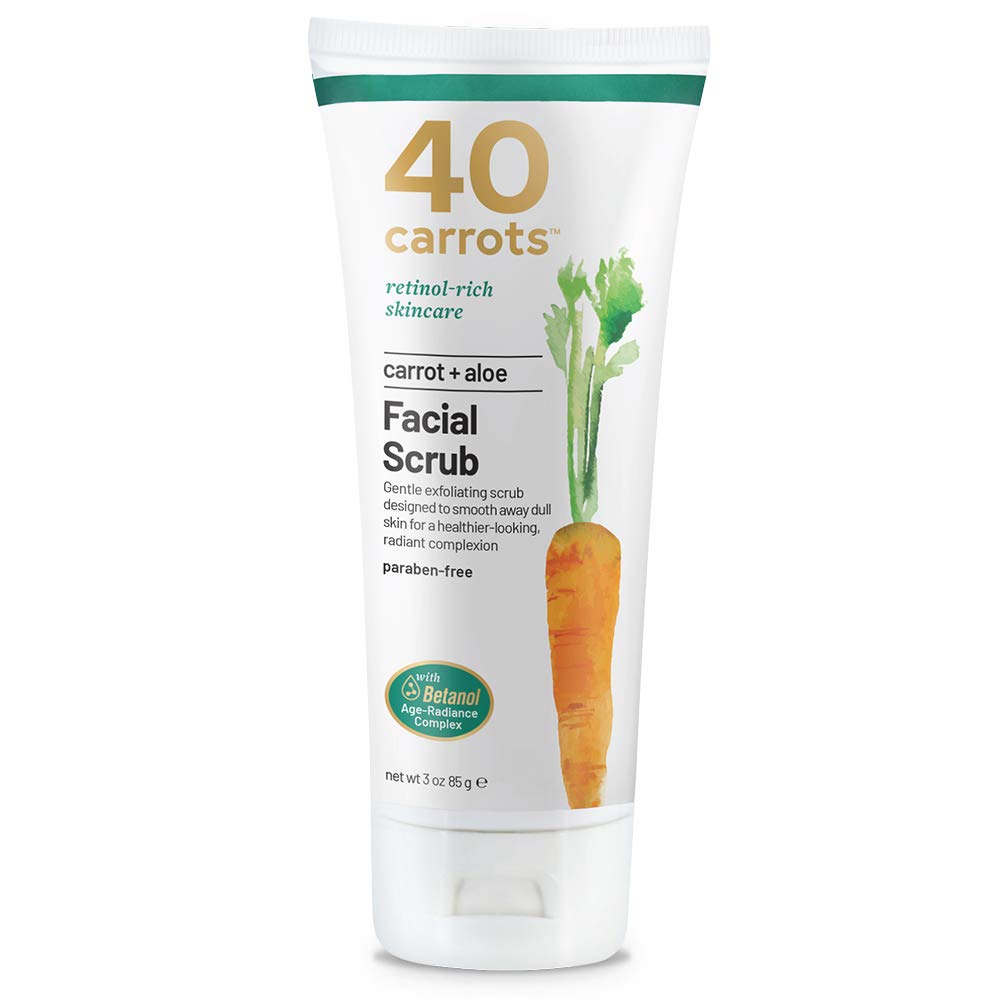 40 Carrots Carrot Aloe Facial Cleansing Scrub - Improves Skin Tone & Texture for Softer Radiant Skin | USA Made, Paraben & Cruelty Free (3oz) | Gentle Exfoliation for Daily Skincare Routine & Acne Prone Skin