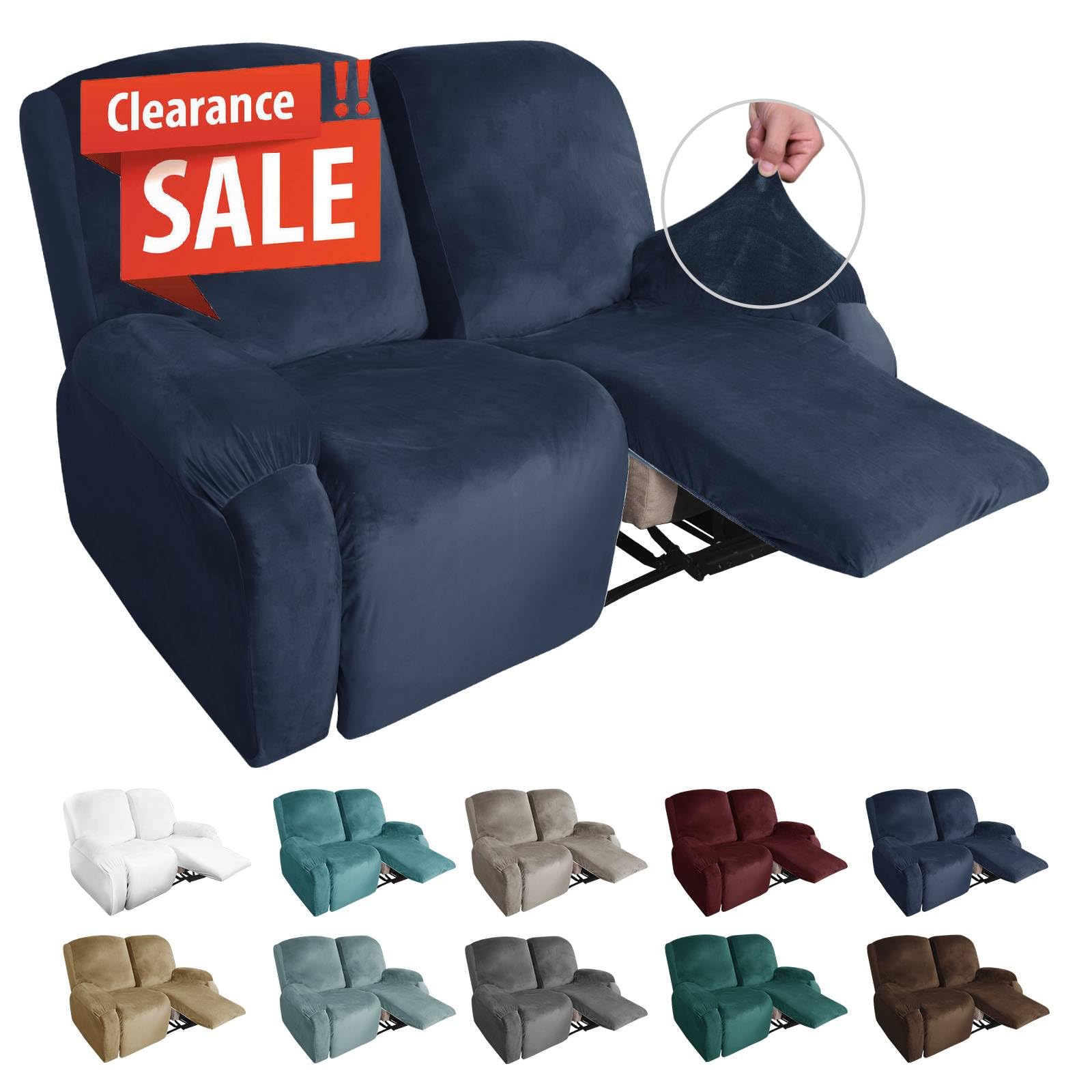 MAXIJIN 6-Piece Stretch Velvet Recliner Loveseat Slipcover - Soft, Thick & Washable 2-Seater Sofa Cover for Reclining Couches (Navy Blue) - Perfect for Living Room, Home Theater & Family Room Furniture Protection