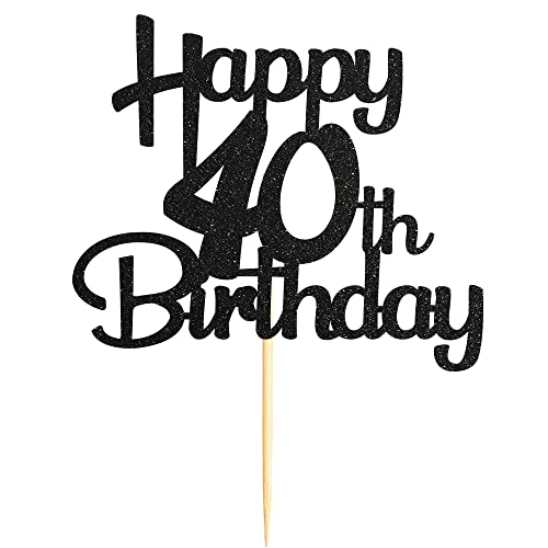 40th Cake Topper - Black Glitter