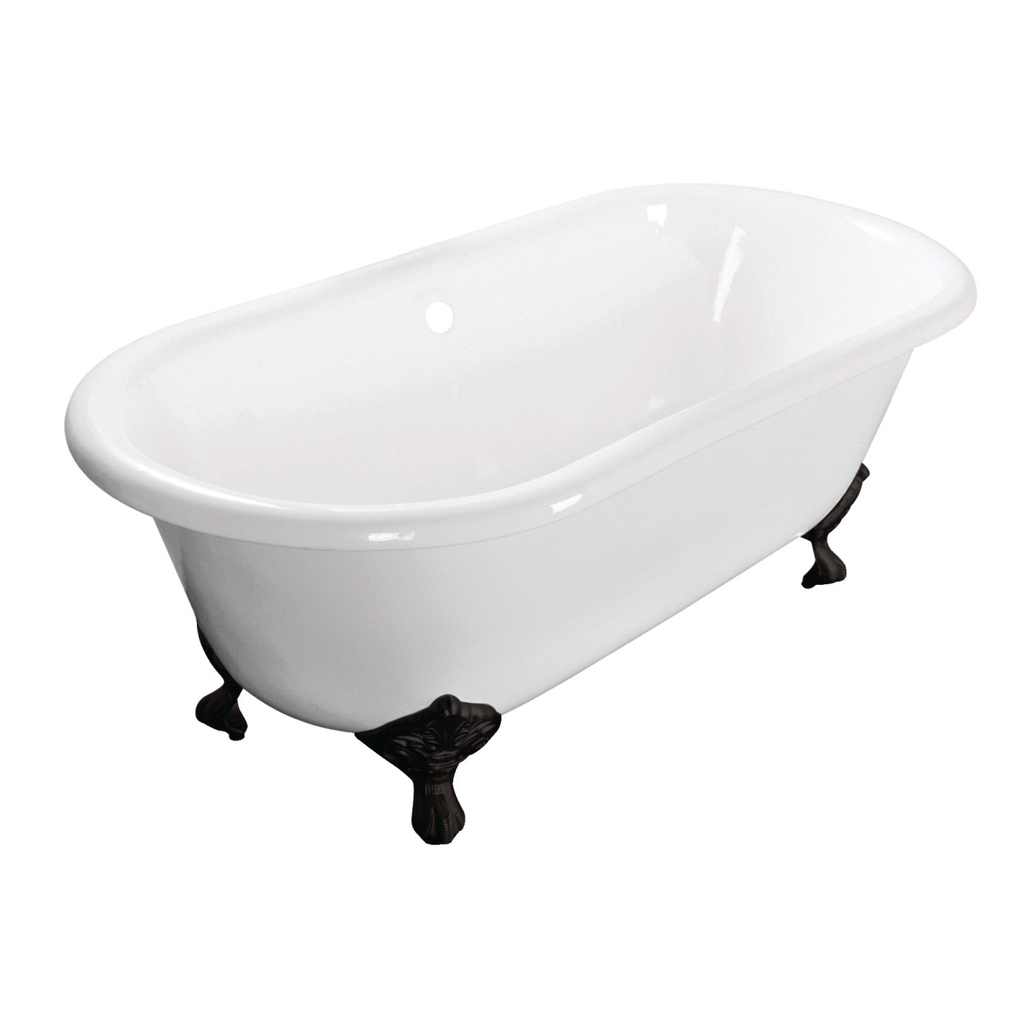 66 Inch White Matte Black Cast Iron Clawfoot Bathtub - Aqua Eden VCTND663013NB0 Oval Double Ended Freestanding Tub (No Faucet Holes) | Vintage Bathroom Decor, Luxury Spa Retreat, Classic Home Upgrade