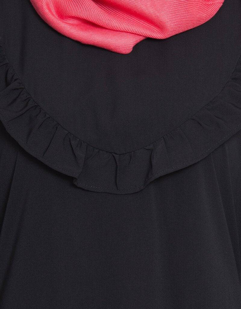 Elegant Grey Arabic Contrast Bottom Frilled Casual Abaya Dress - Perfect for Daily Wear, Prayer, and Special Occasions