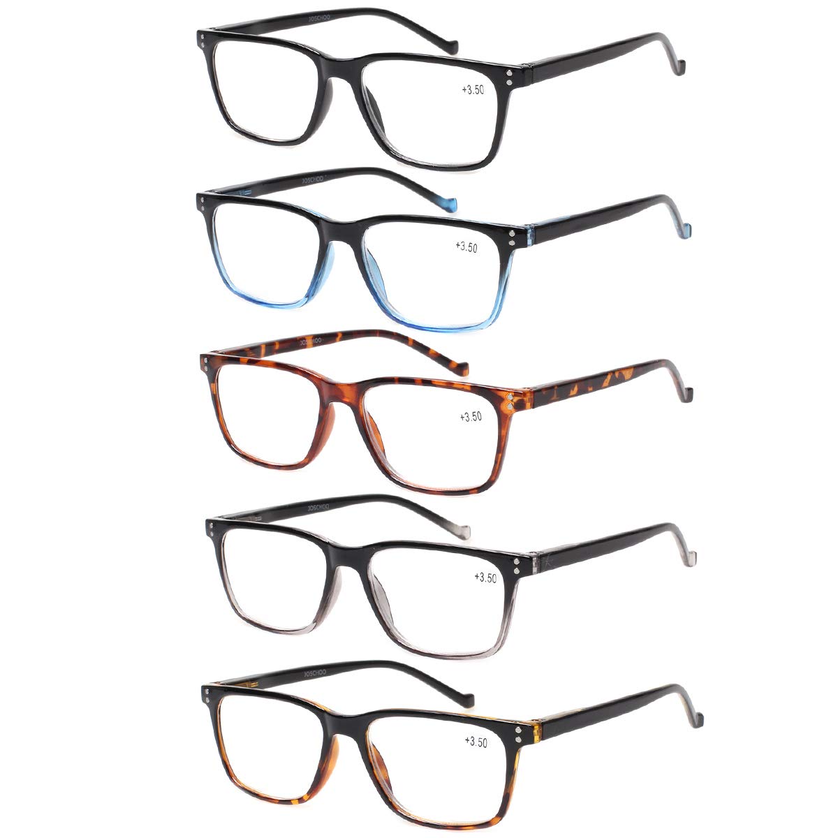 JOSCHOO 5 Pack Reading Glasses for Men & Women - Spring Hinges Comfortable Readers (0.5 Magnification, 5 Mixed Colors) - Perfect for Reading Books, Using Phones & Working on Computers