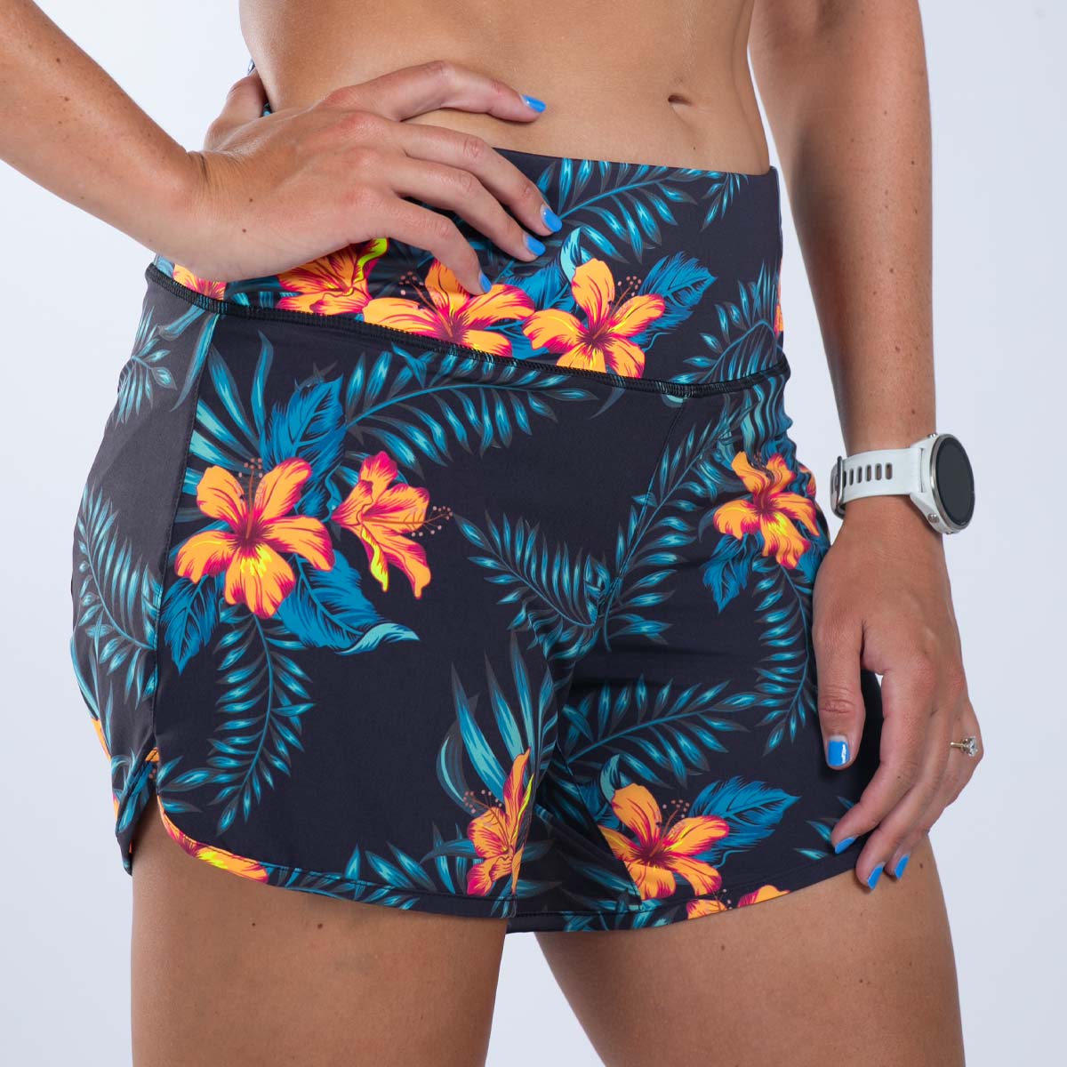 Women's Running Shorts with Built-in Liner - Lightweight & Breathable for Workouts, Jogging & Gym - Hula Print Design