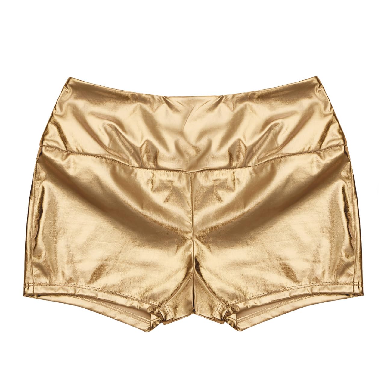 Shiny Metallic Sports Shorts for Women - High Waist Yoga Gym Shorts, Fitness Hot Pants for Dance, Gymnastics & Workout - Perfect for Yoga, Jazz Dance, Running and Gym Training