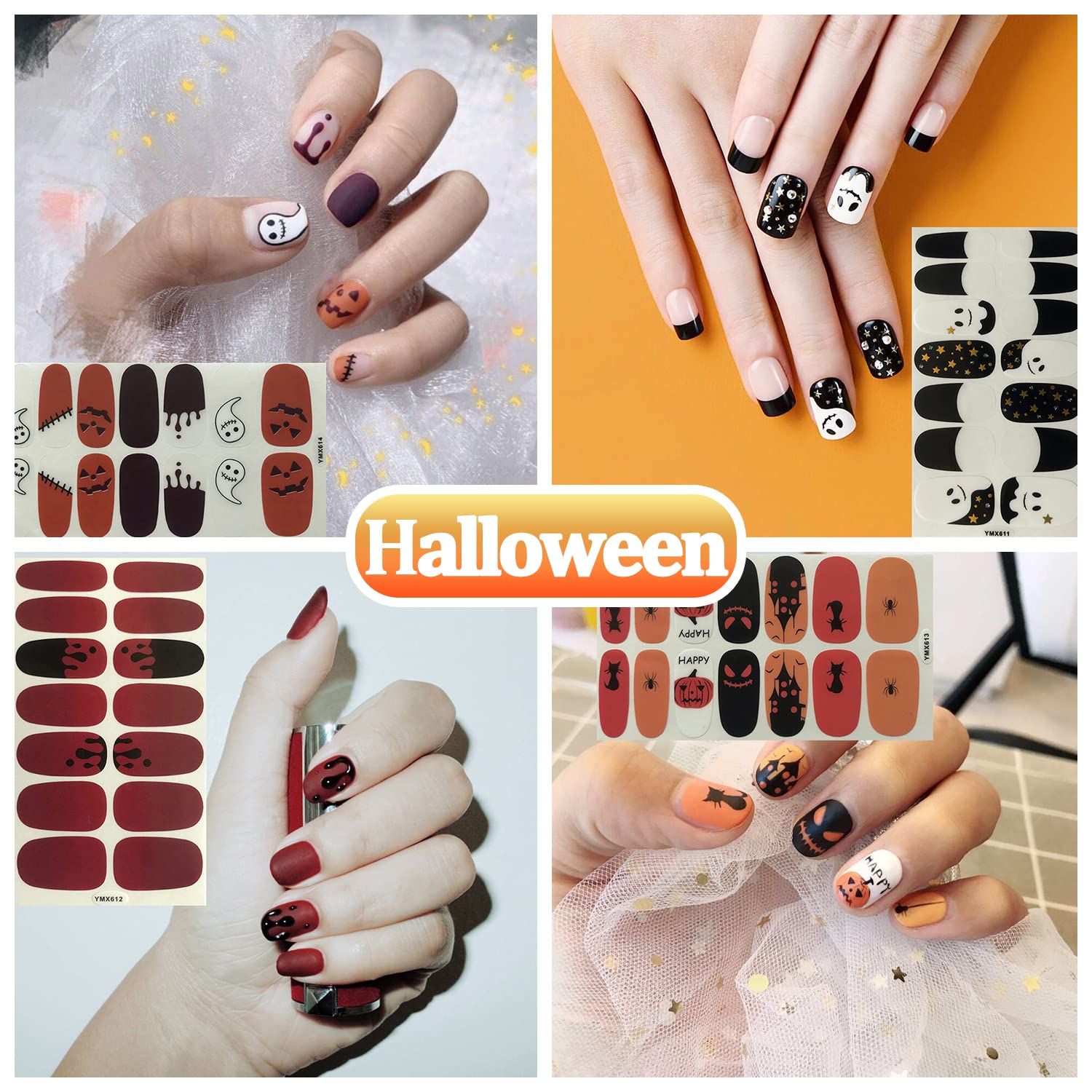 12 Sheets Self-Adhesive Nail Polish Stickers | Full Nail Wraps for Women | Halloween & Christmas Holiday Designs | Includes 1 Nail File | Perfect for Manicures, Parties & Gift Giving