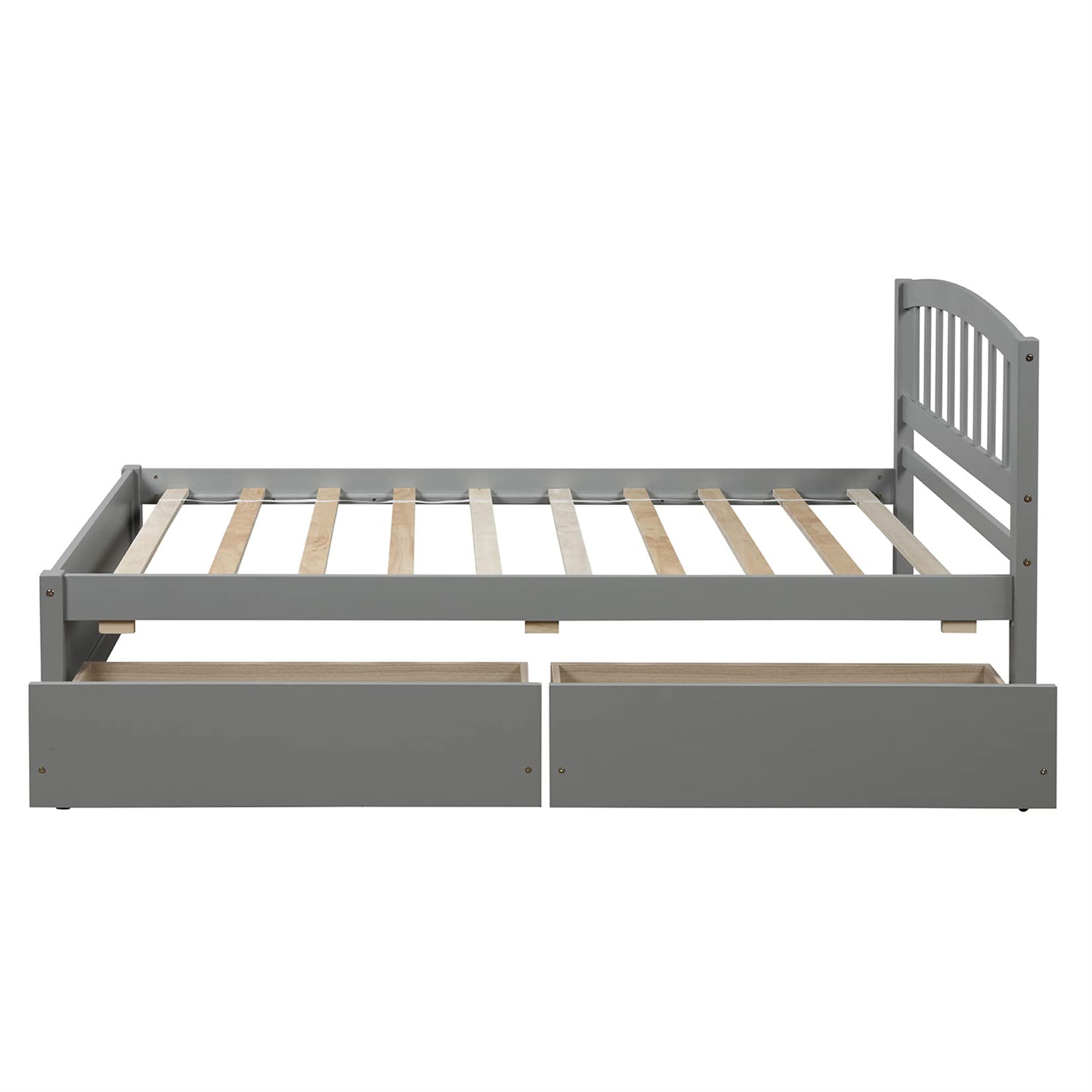 **Twin Wood Bed Frame with Headboard, Footboard & Storage Drawers - Gray Platform Captain Bed for Kids, Teens & Adults - Perfect for Small Bedrooms & Guest Rooms**