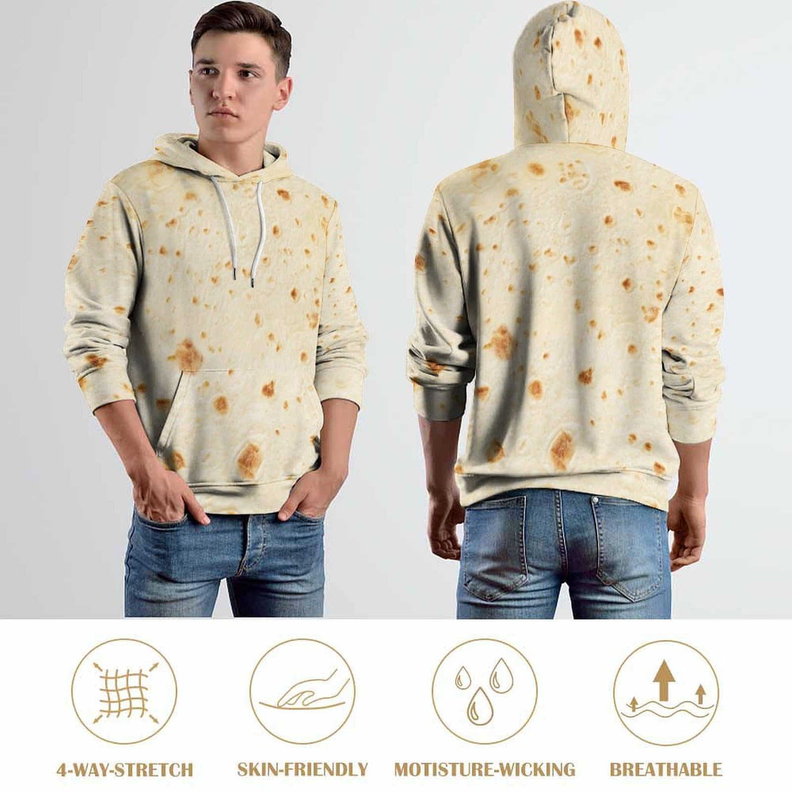 Italian Pizza Dough Print Men's Pullover Hoodie - Cozy Casual Sweatshirt for Pizza Lovers, Gaming & Lounge Wear