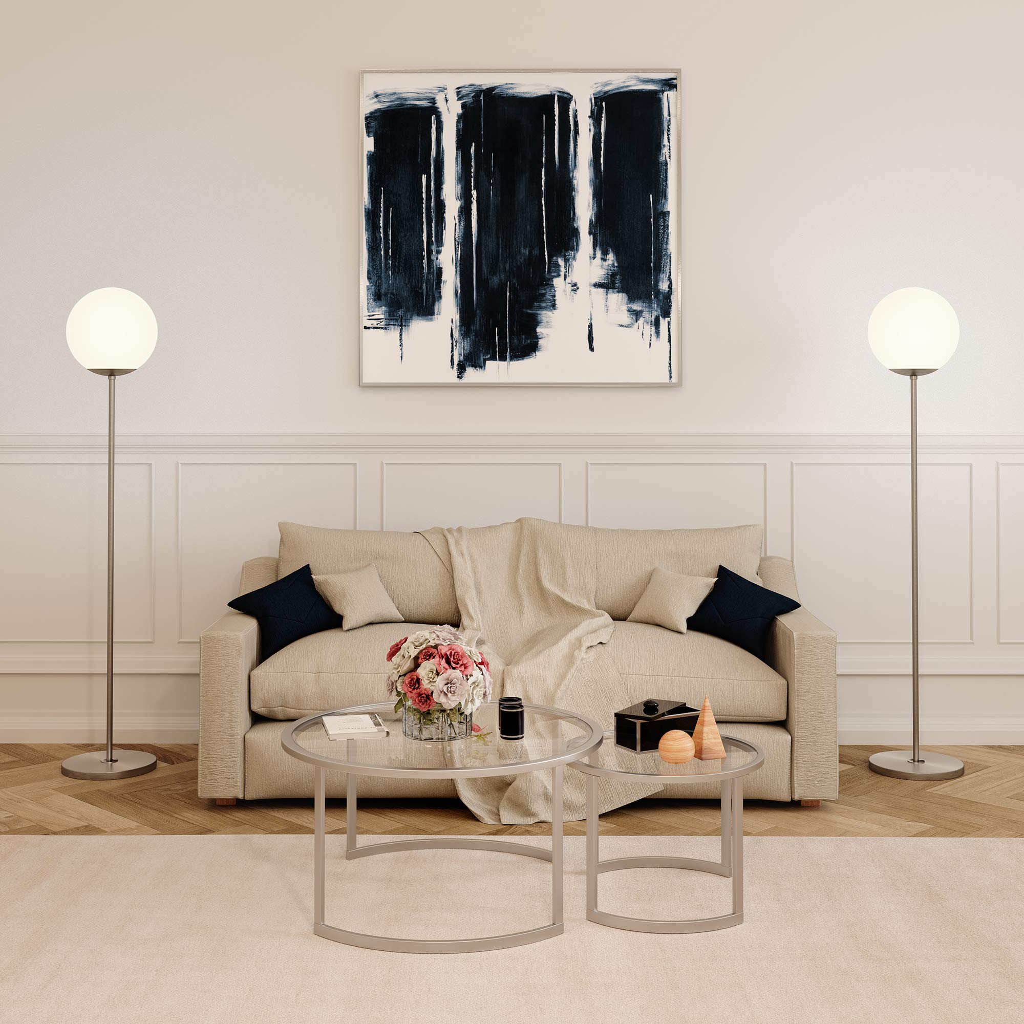 Theia Modern Globe & Stem Floor Lamp with Plastic Shade in Brushed Nickel/White - Perfect for Living Room, Bedroom, or Office Lighting Decor