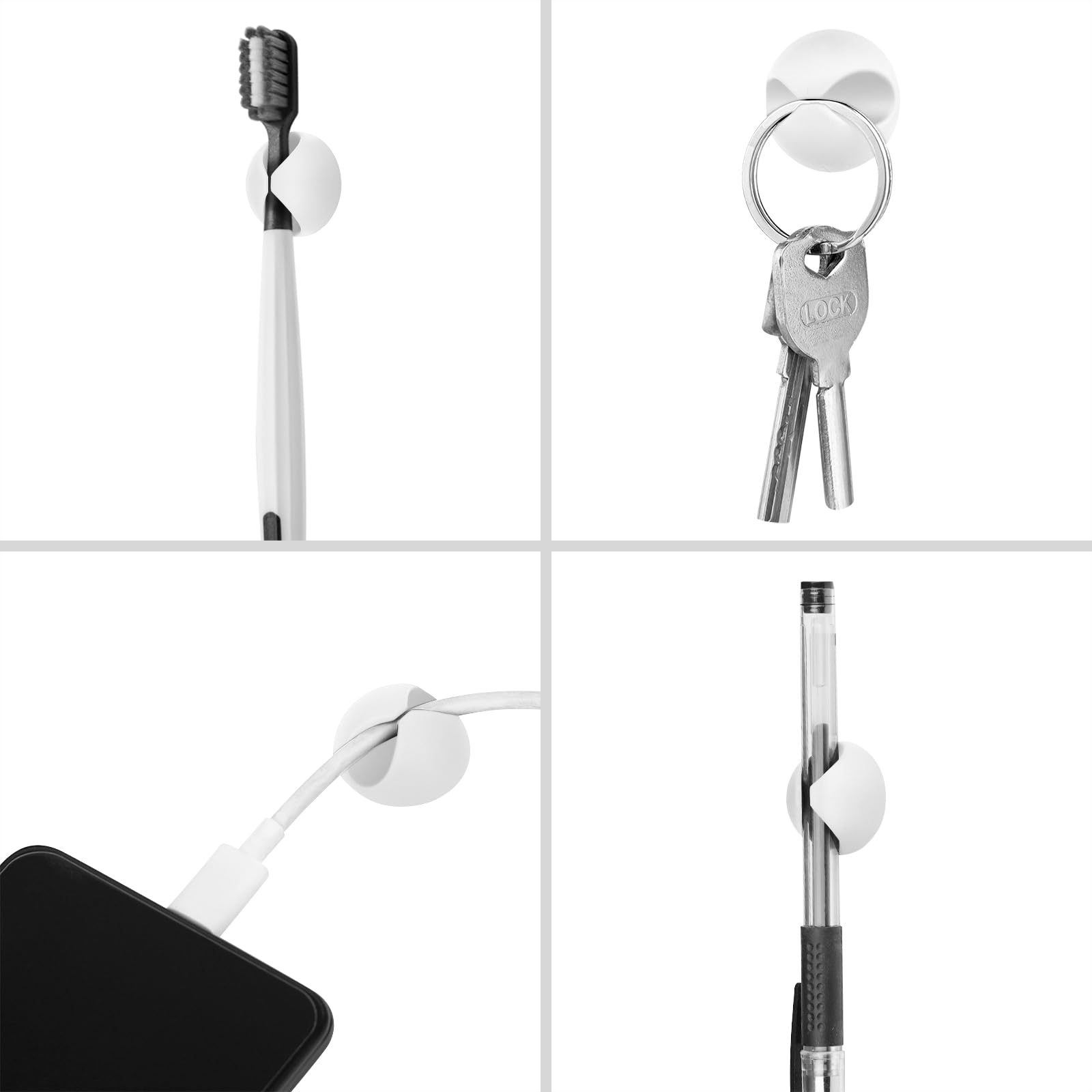 12PCS White Adhesive Cable Clips - Cord Organizer & Wire Management Keeper for Chargers, Phones, Laptops - Perfect for Nightstand, Desk, Office, Mouse & Home Organization