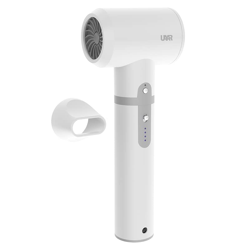 **UAARHAIR Cordless Hair Dryer - 3 Heat & Speed Settings, Rechargeable Detachable Battery, Fast Charging, Lightweight & Portable for Travel, Home, Salon Use (White, 10.6