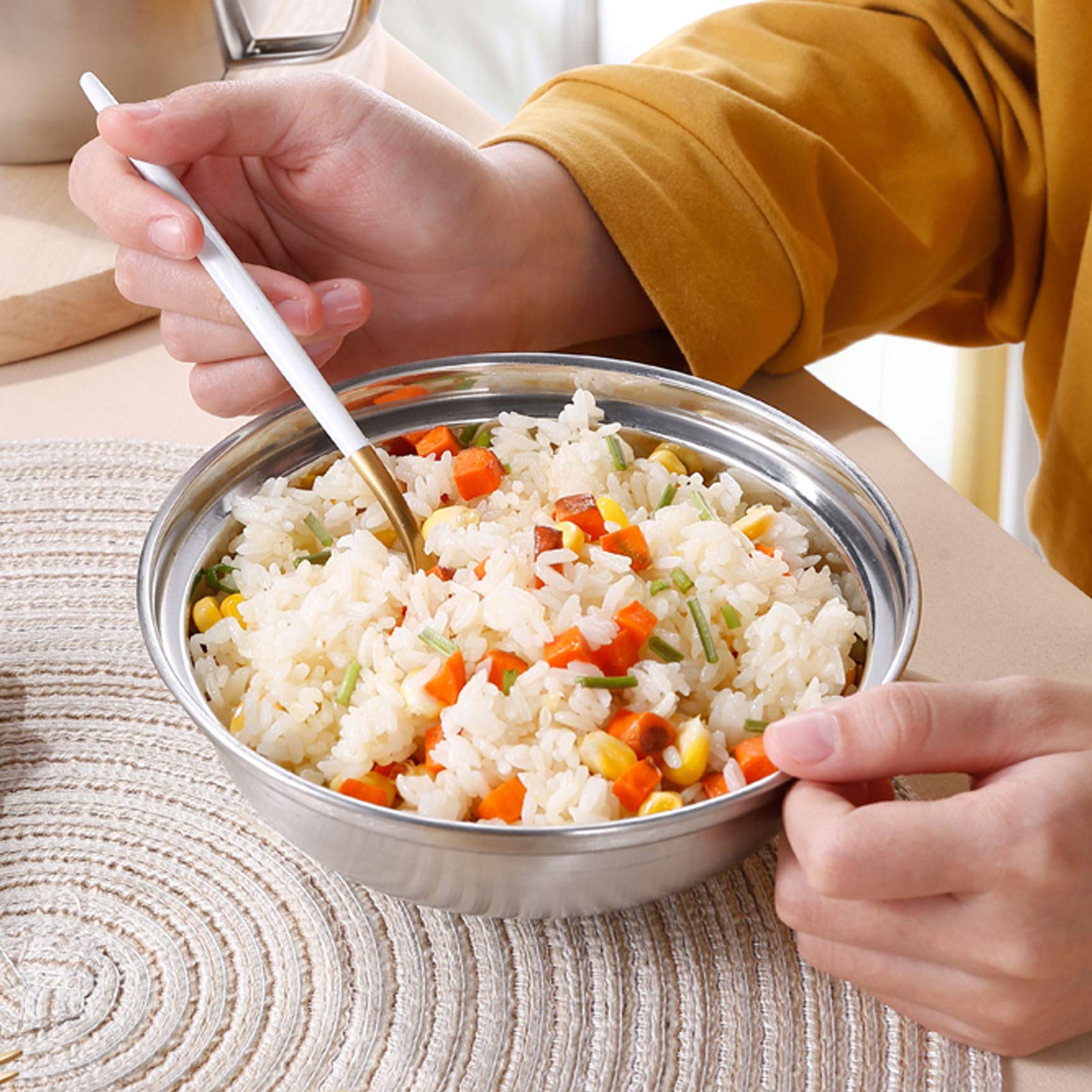 Premium Stainless Steel Double Layer Lunch Box - Insulated Fast Food Bowl with Lid for Noodles, Soup & Meal Prep | Ideal for Office, Picnic & Travel