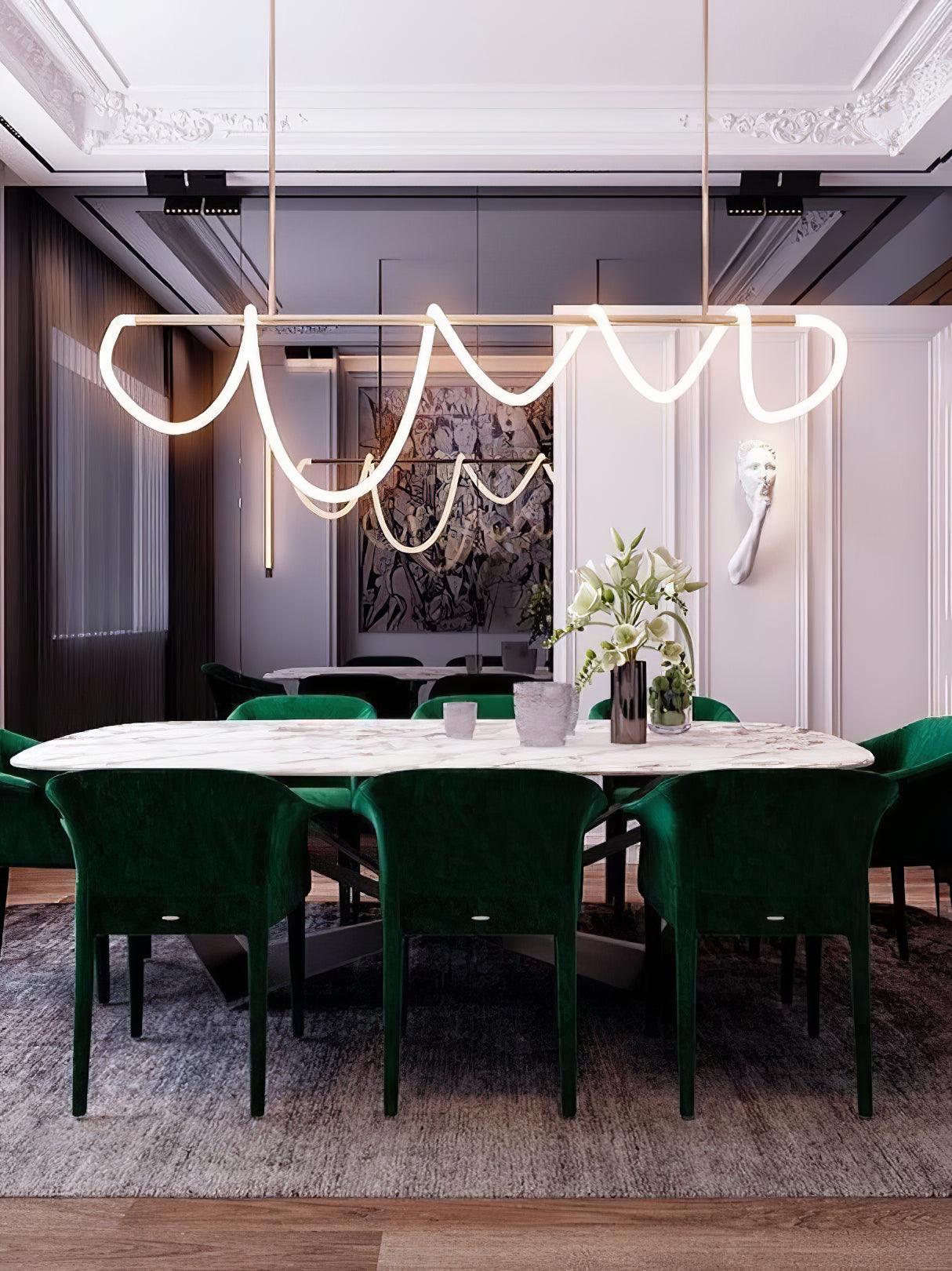 Modern Flexible Linear Curve Chandelier - Adjustable LED Pendant Light for Dining Room, Kitchen Island, Living Room & Bedroom Lighting