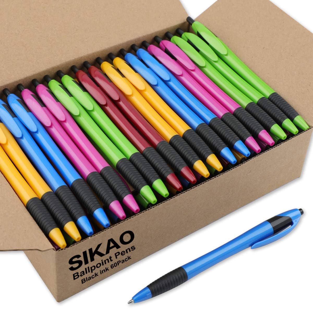 60 Pack Bulk Ballpoint Pens - Smooth Writing No Smear Black Ink 1.0mm Retractable Click Pens with Comfort Grip for School, Office, Restaurant Servers & Wholesale Supplies | Perfect for Note Taking, Order Writing & Everyday Use