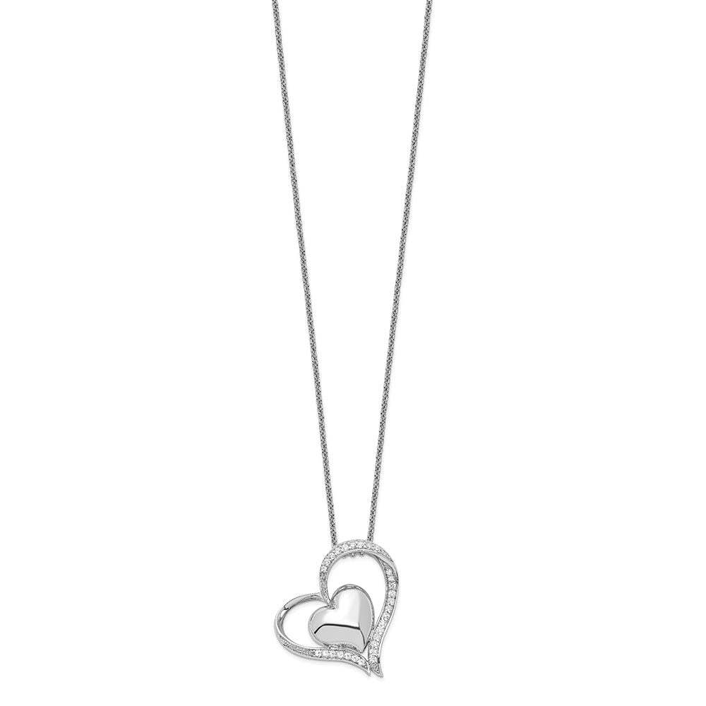 Sterling Silver & Cubic Zirconia Heart Pendant Necklace - 18 Inch Elegant Jewelry for Women, Perfect for Valentine's Day, Anniversary & Romantic Gifts