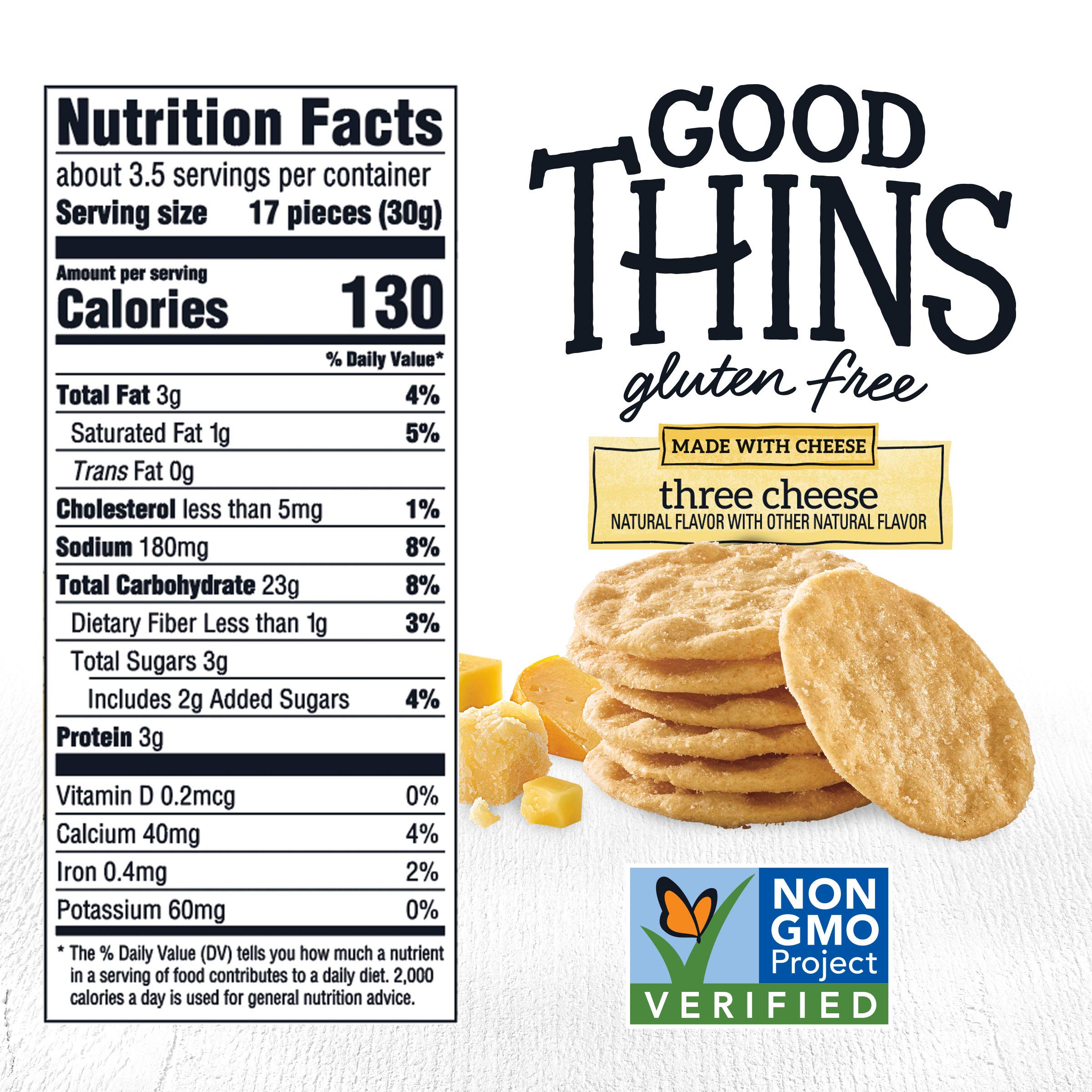 Gluten Free Three Cheese Rice Crackers - Good Thins Snacks, 3.5 oz | Perfect for Lunchboxes, Party Platters & Healthy On-the-Go Snacking