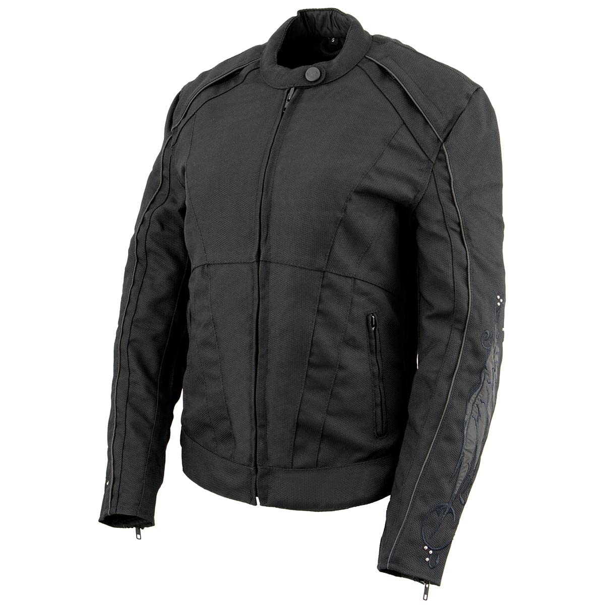 Milwaukee Leather SH1954 Women's Black Textile Motorcycle Jacket with Stud & Wings Detailing - Stylish Biker Jacket for Riding & Casual Wear