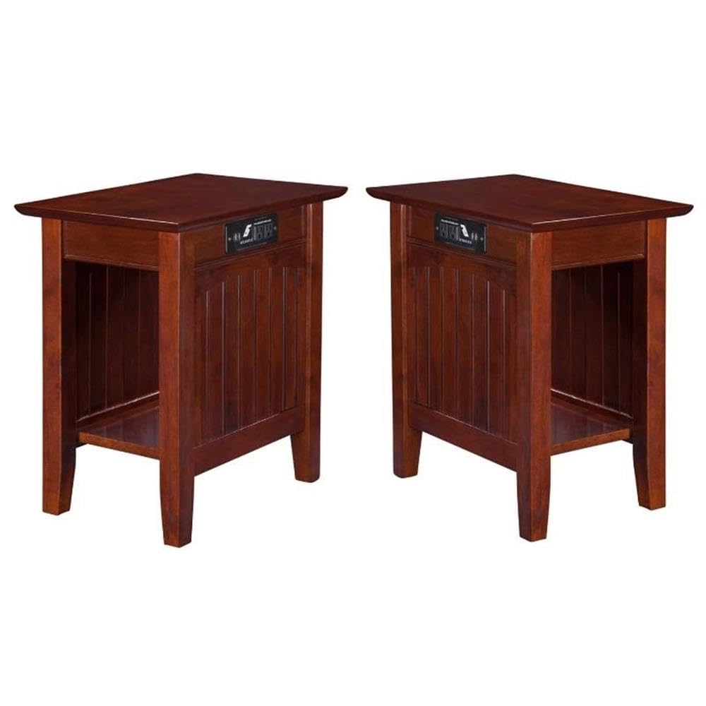 Home Square 2-Piece Wooden Nantucket Charger Chair Side Table Set in Walnut - Perfect for Living Room, Bedroom, or Patio Decor