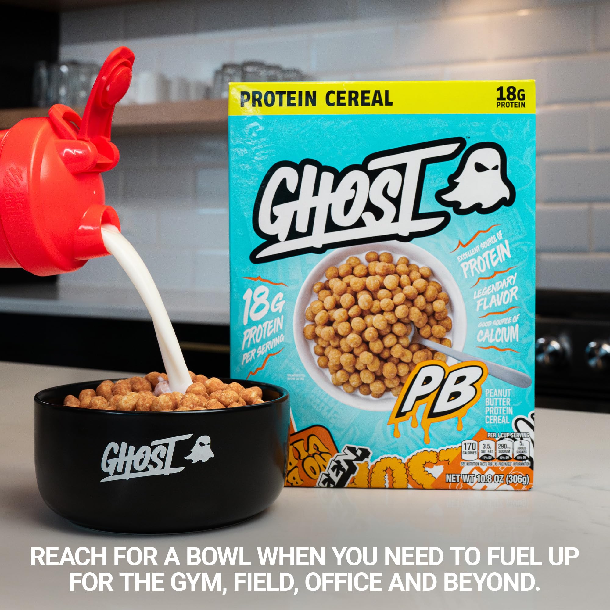 GHOST Protein Cereal Variety Pack - Marshmallow Flavor with Lucky Charms Marshmallows & Peanut Butter (4-Pack) | High Protein Breakfast Cereal (17g Protein) | Good Source of Calcium | Perfect for Post-Workout Snacks & Healthy Morning Meals