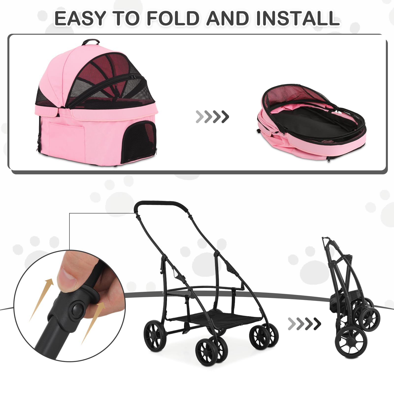 MoNiBloom 4-Wheel Folding Pet Stroller for Large Dogs up to 45lbs - 3 Entry Dog Carrier with Breathable Mesh, Travel & Jogging Stroller for Outdoor Walks, Park Visits & Vet Appointments