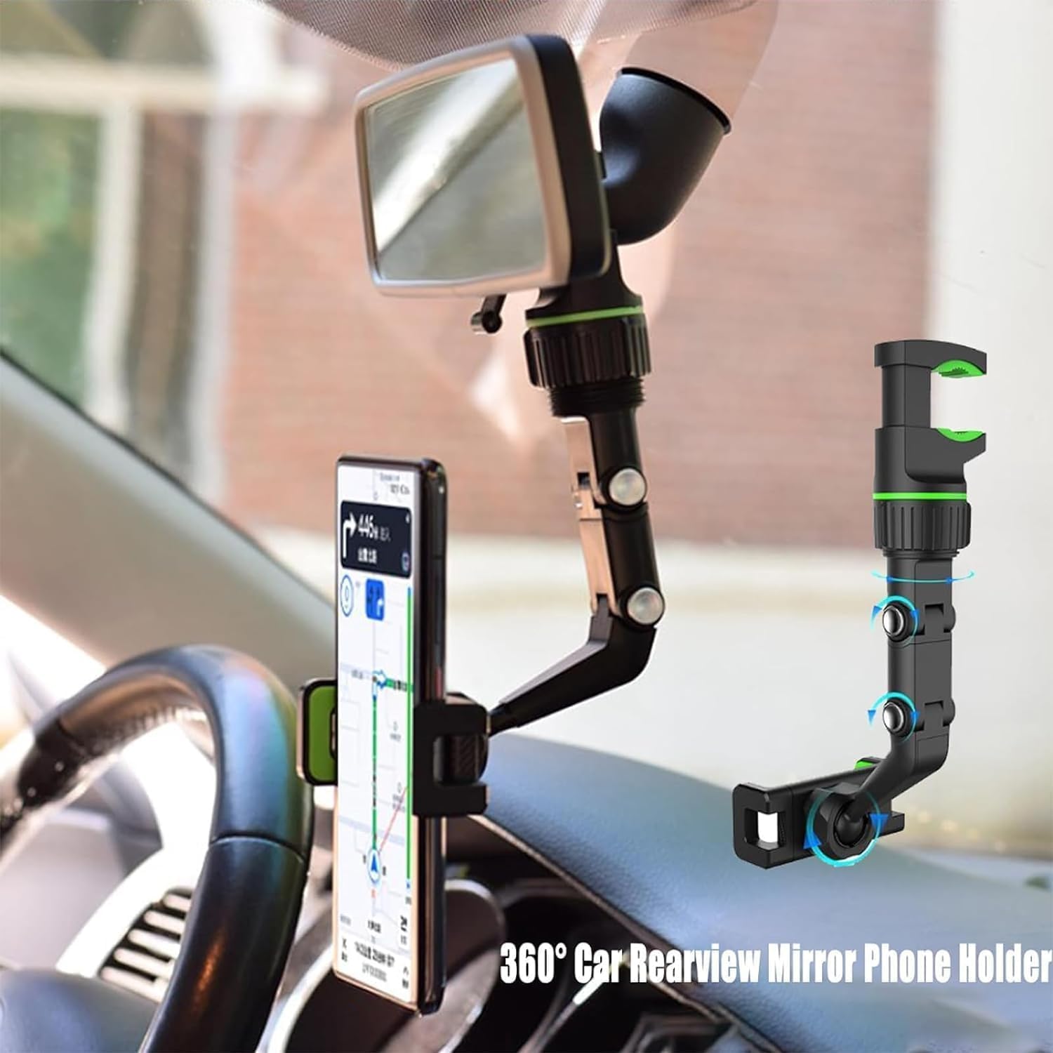 360° Rotating Car Phone Holder - Rotato Grip Universal Cell Phone Mount for Dashboard & Rearview Mirror | Hands-Free GPS Navigation, Driving Safety & Video Calling Accessory (Black)