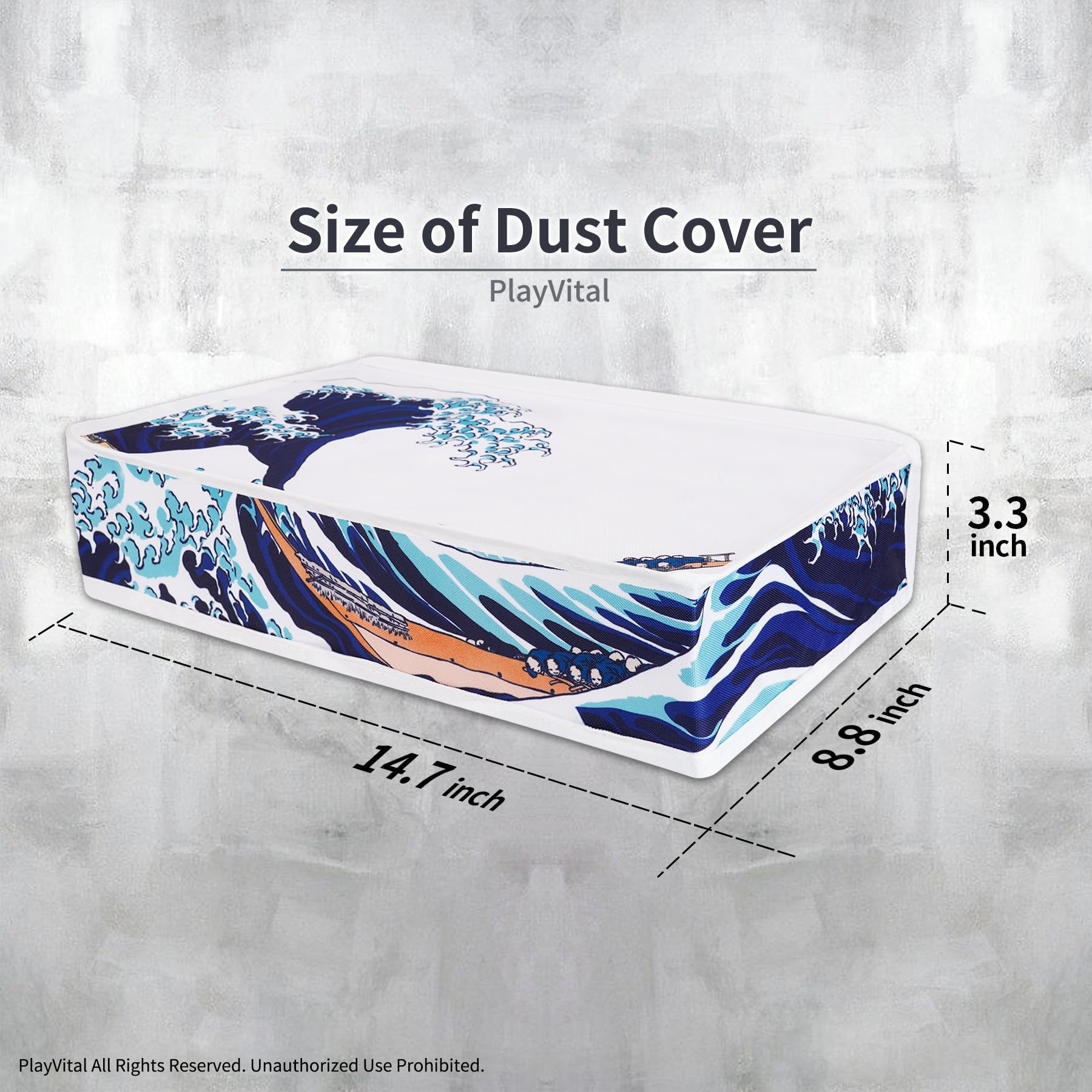 PlayVital Horizontal Dust Cover for PS5 Slim Digital Edition (New Smaller Design) - Nylon Dustproof & Waterproof Protector Sleeve for PlayStation 5 Slim Console - The Great Wave Design - Perfect for Gaming Setup Protection & Travel Storage