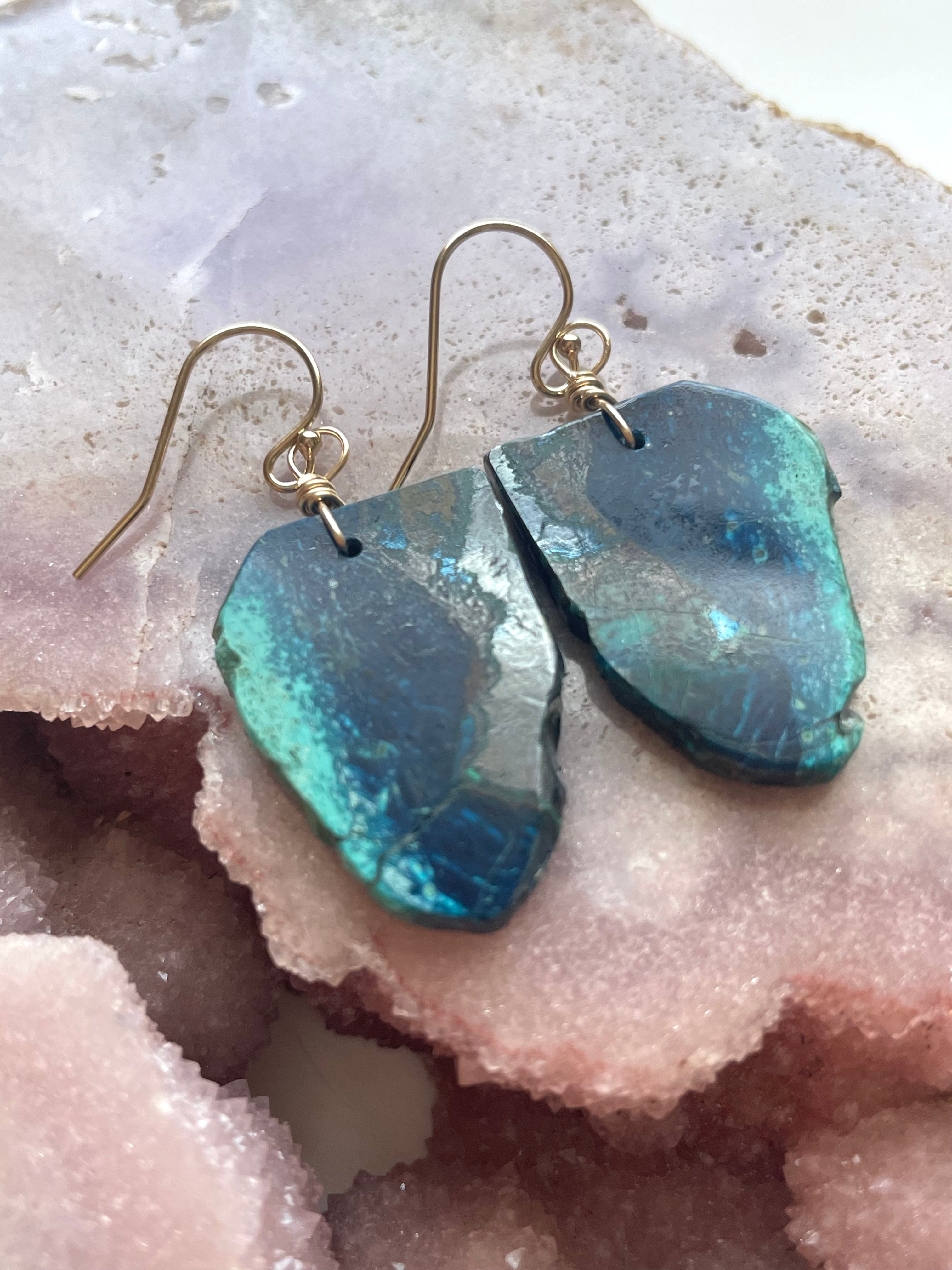 Chrysocolla Gold Filled Statement Crystal Gemstone Earrings for Women - Elegant Dangle Drop Earrings for Party, Wedding & Special Occasions