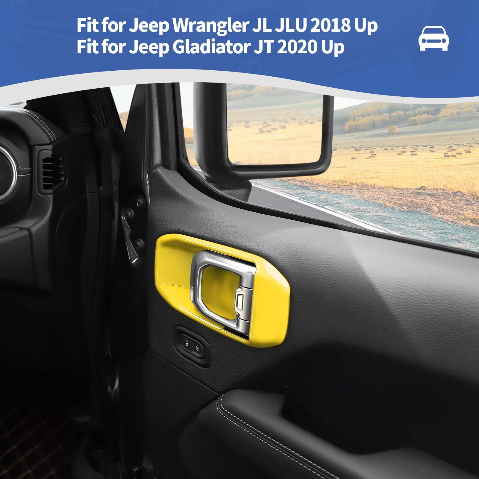 Jeep Wrangler JL JLU & Gladiator JT Inner Door Handle Bowl Cover Trim - RT-TCZ Yellow Interior Accessories (4pcs) | Fits 2018-2024 Models | Perfect for Off-Roading & Interior Customization