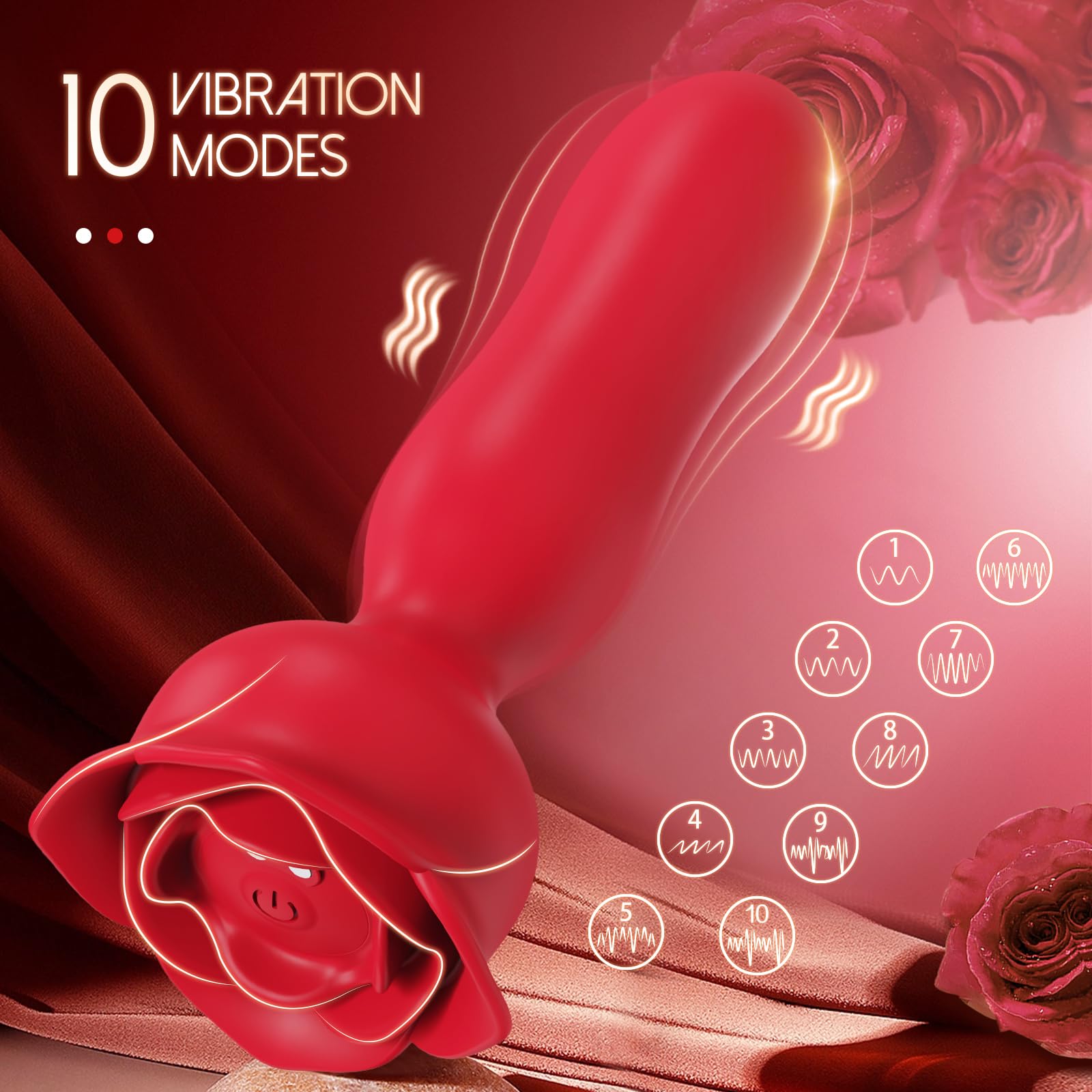 Rose Anal Vibrator - 10 Speed Rechargeable Waterproof Remote Control Vibrating Anal Plug for Women & Couples | Sensual Massage, Foreplay & Intimate Play (Red)