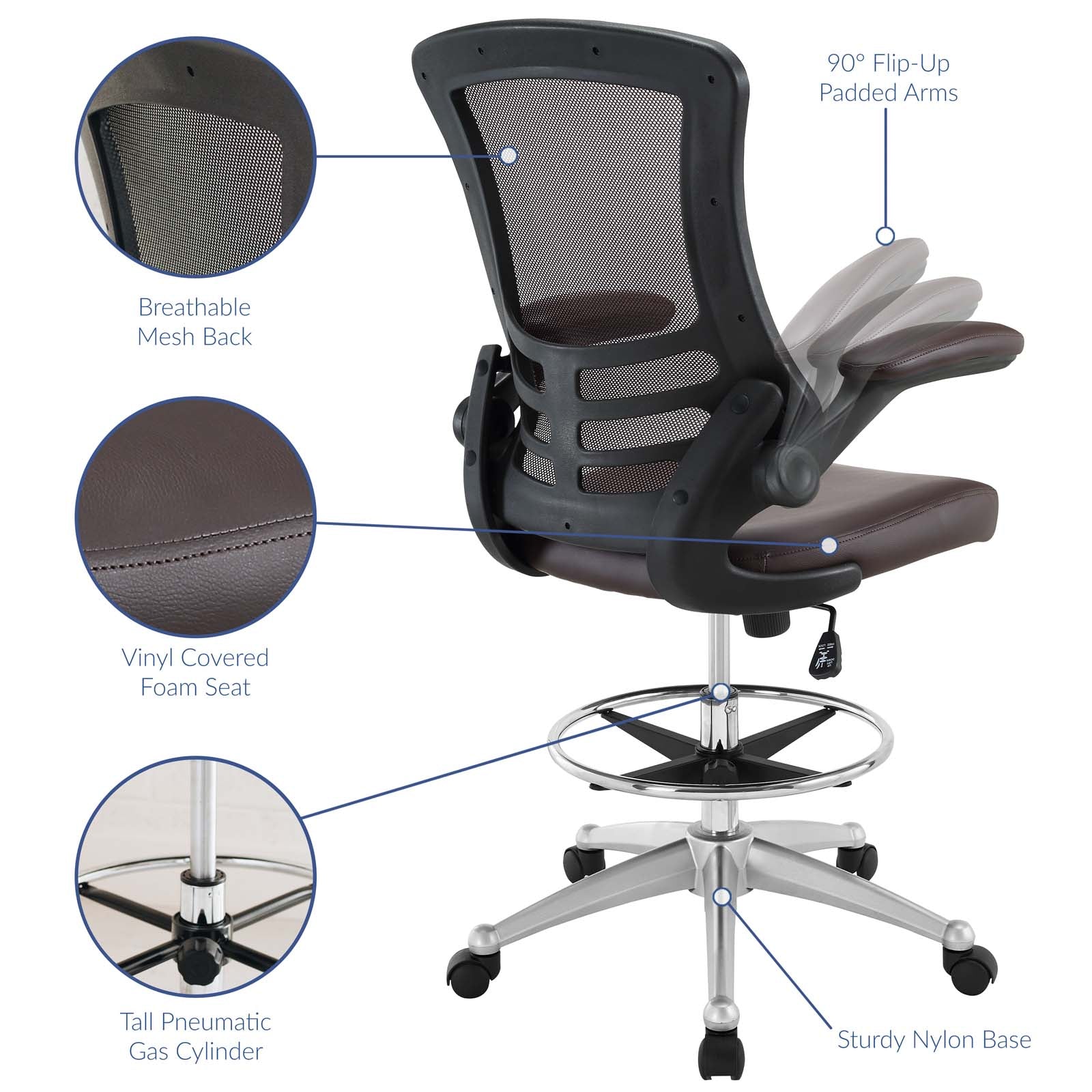 Ergonomic Vinyl Drafting Chair with Adjustable Height - Perfect for Architects, Designers & Home Office Workspaces