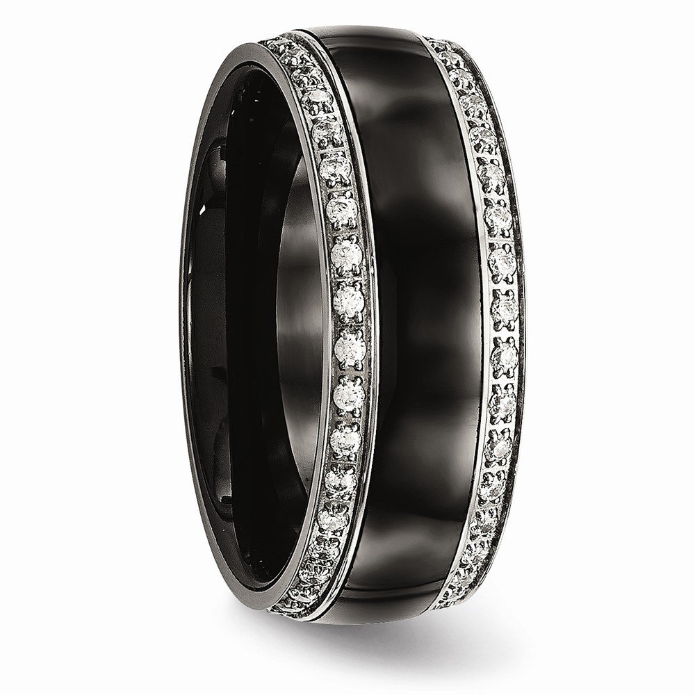 Stainless Steel Men's Black Ceramic Wedding Ring with Cubic Zirconia - Durable & Elegant Band for Engagement, Anniversary & Everyday Wear