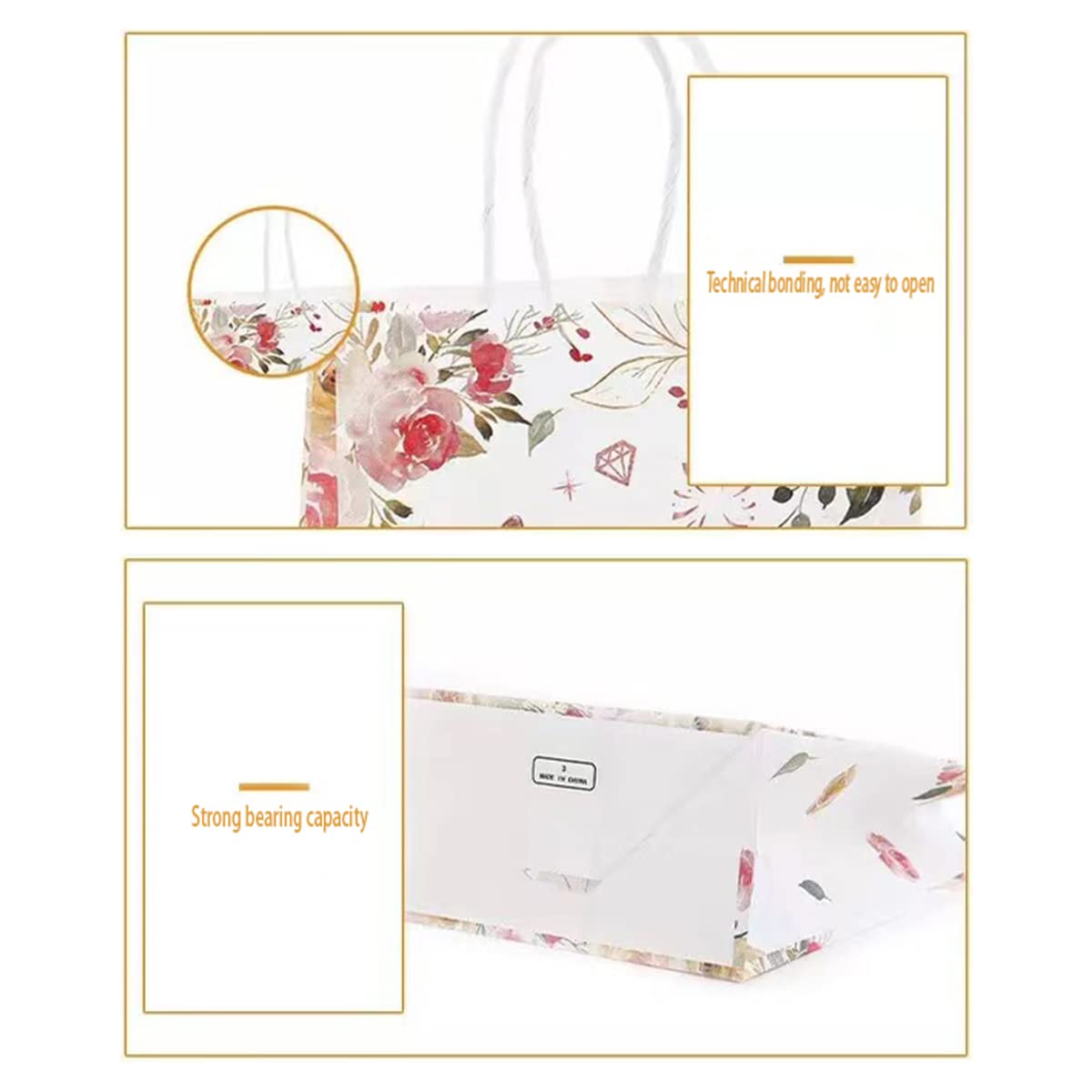 10 Pcs Rose Gold Foiled Hen Party Gift Bags with Floral Design - Elegant Wedding Bridal Shower & Bachelorette Party Favor Bags for Team Bride, Bridesmaids and Guests - Perfect for Decorations, Gift Giving and Celebrations