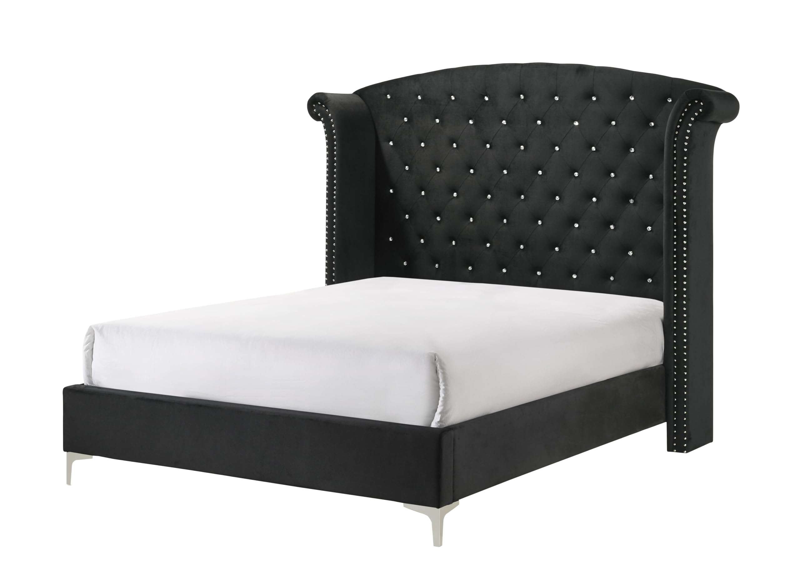 Luxury 4-Piece King Size Tufted Bedroom Set with Dresser, Mirror & Nightstands - Black Velvet Upholstered Furniture for Master Bedroom Decor | Elegant Bed Frame, Matching Dresser and Nightstands for Modern Home