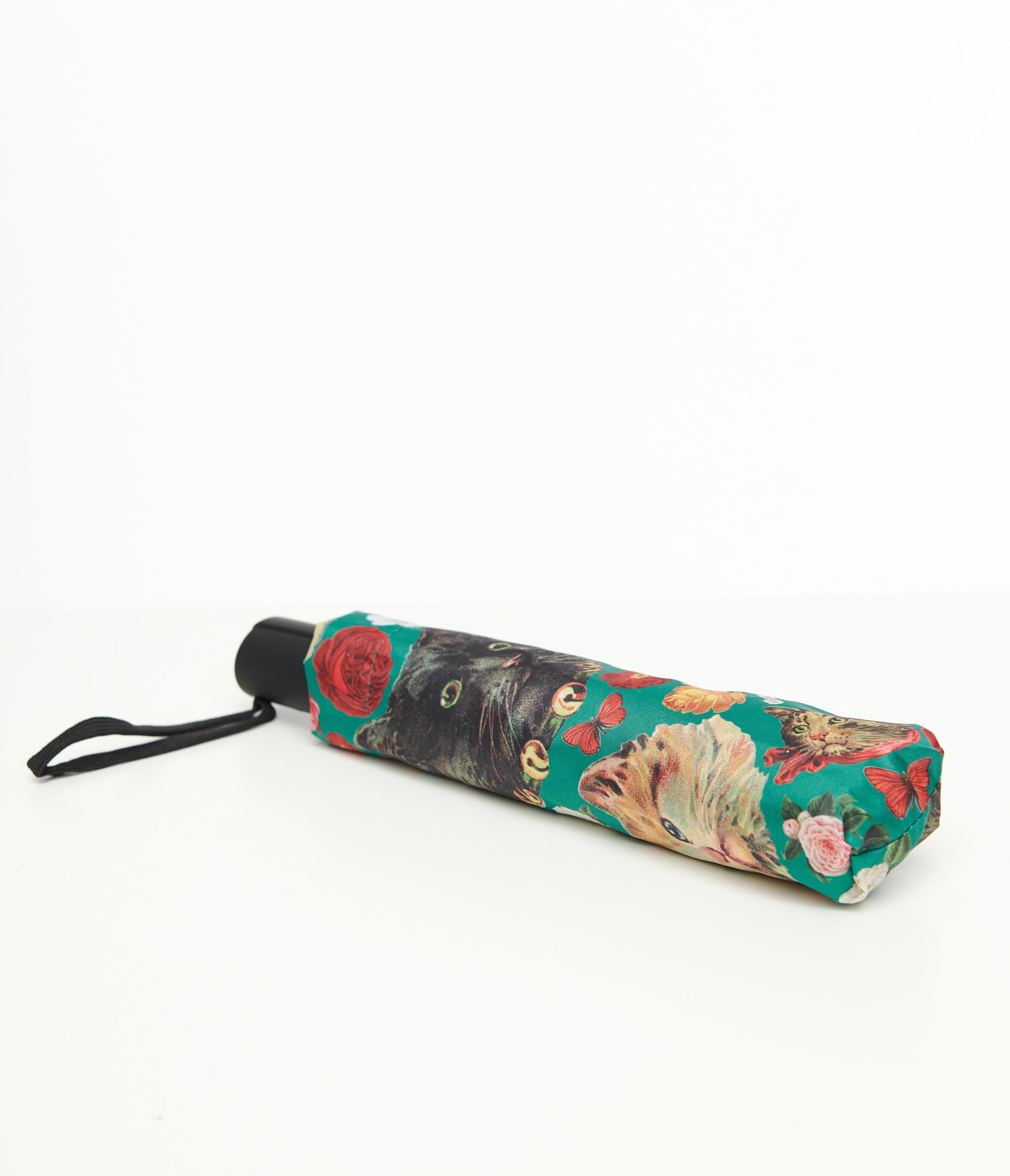 Stylish Green Cat Print Umbrella - Waterproof Compact Folding Umbrella with Cute Kitty Design | Perfect for Rainy Days, Outdoor Activities & Fashion Accessory