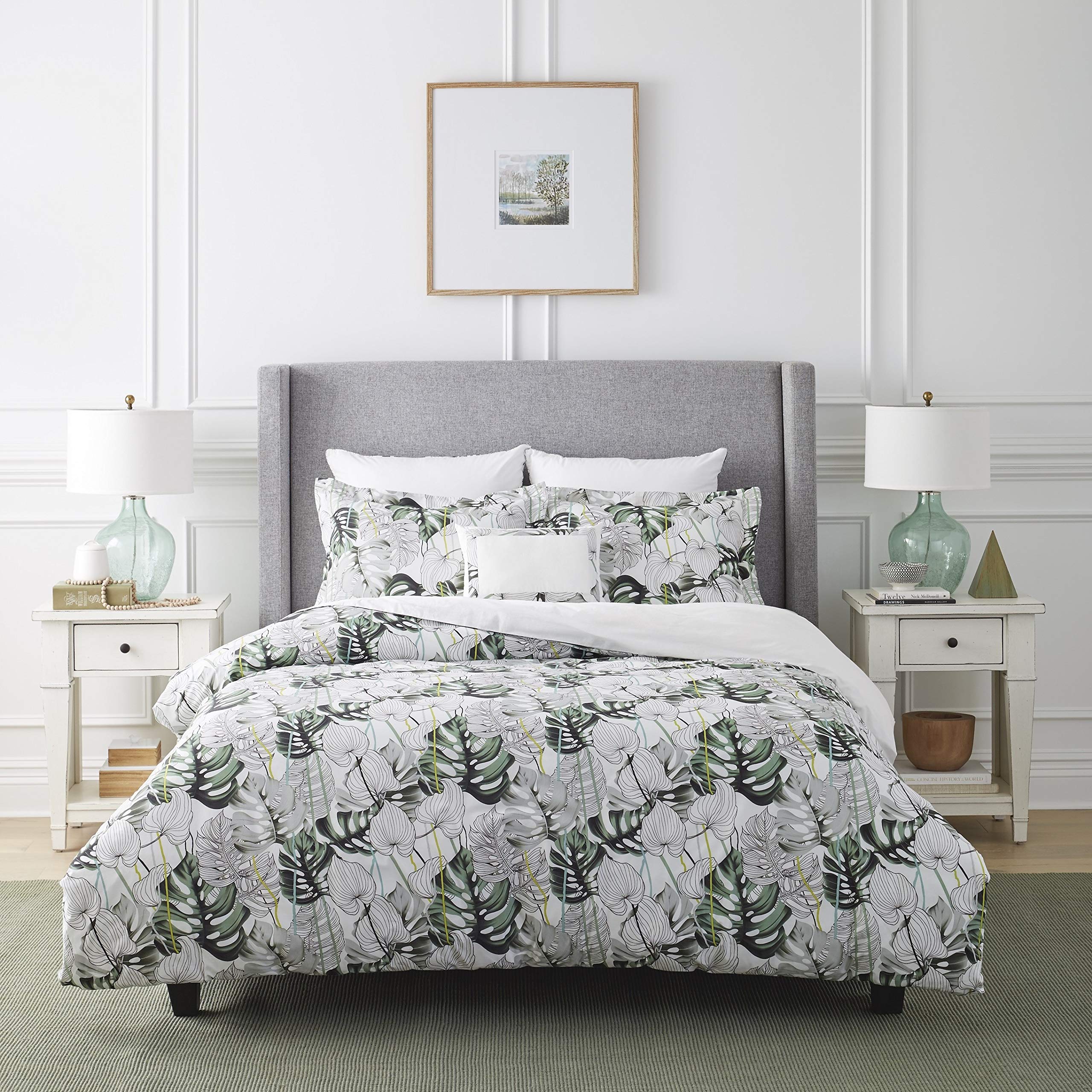 Premium Monstera Leaf Print Combed Cotton Comforter Set - Soft & Breathable Bedding for Cozy Bedroom Decor - Perfect for Master Bedroom, Guest Room, or Dorm