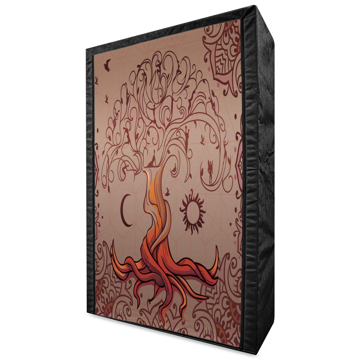 Ambesonne Ethnic Portable Fabric Wardrobe - Vintage Tree of Life Sun Moon Design, 42.5 Inch Clothing Organizer with Shelves for Bedroom Storage | Orange Mauve Taupe | Perfect for Small Spaces, Dorm Rooms & Closet Organization