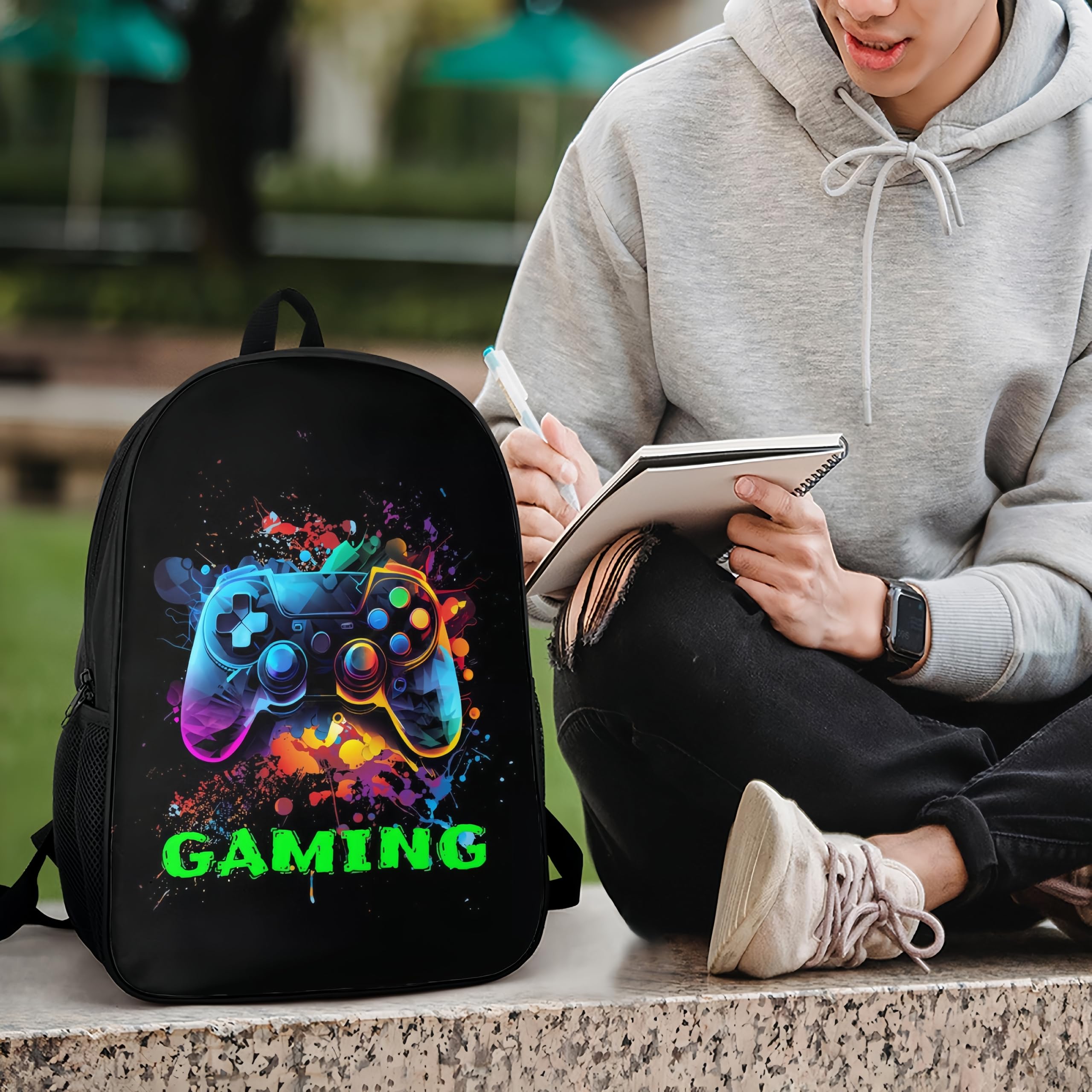3-Piece Kids Backpack Set for School & Travel - Includes Backpack, Lunch Box & Pencil Case (Gaming Design) - Perfect for Elementary Students, Day Trips & Outdoor Adventures
