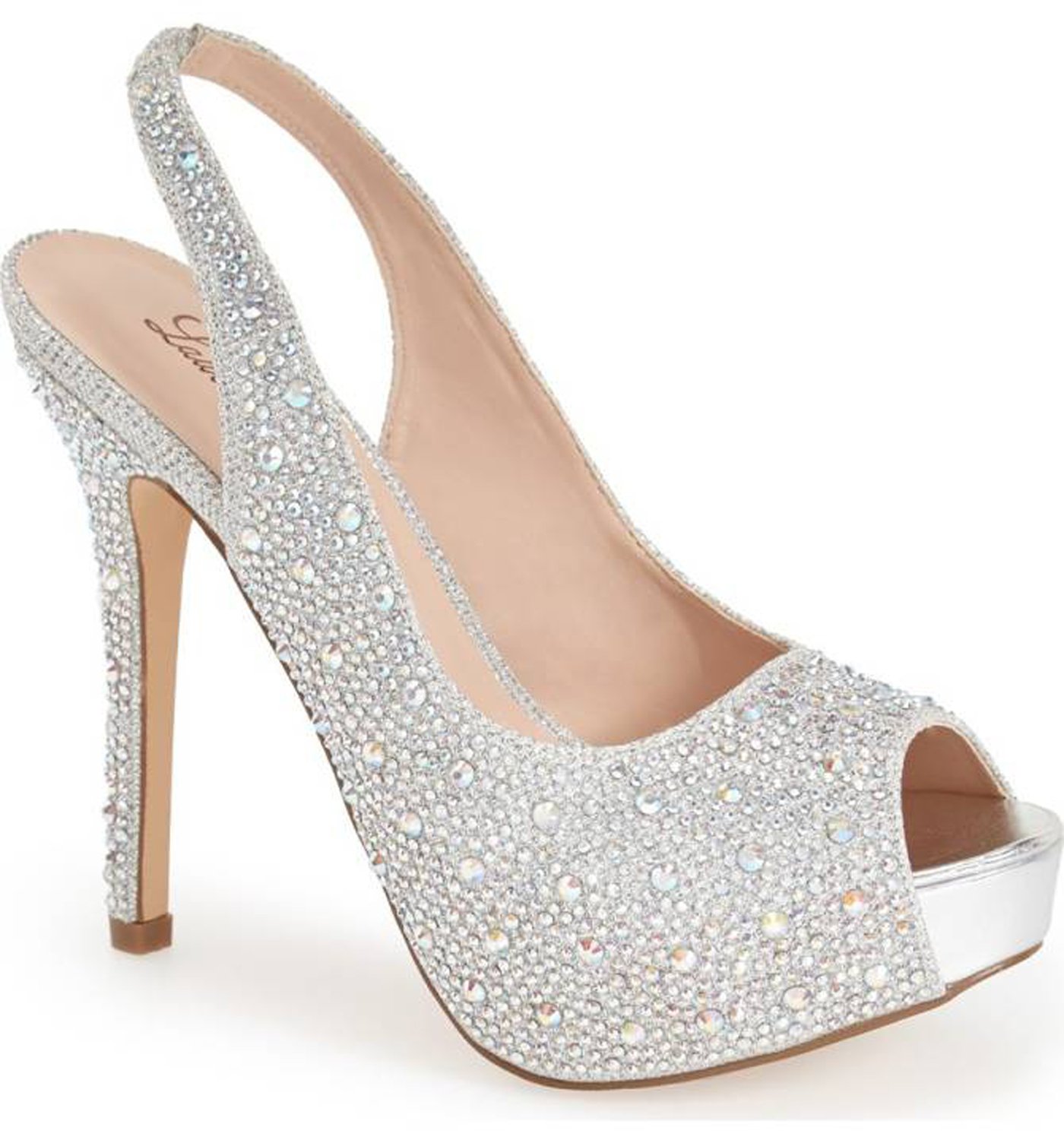 Lauren Lorraine Women's Candy Silver Open Toe Platform Rhinestone Crystal Slingback Pump Heels - Perfect for Parties, Weddings & Evening Events
