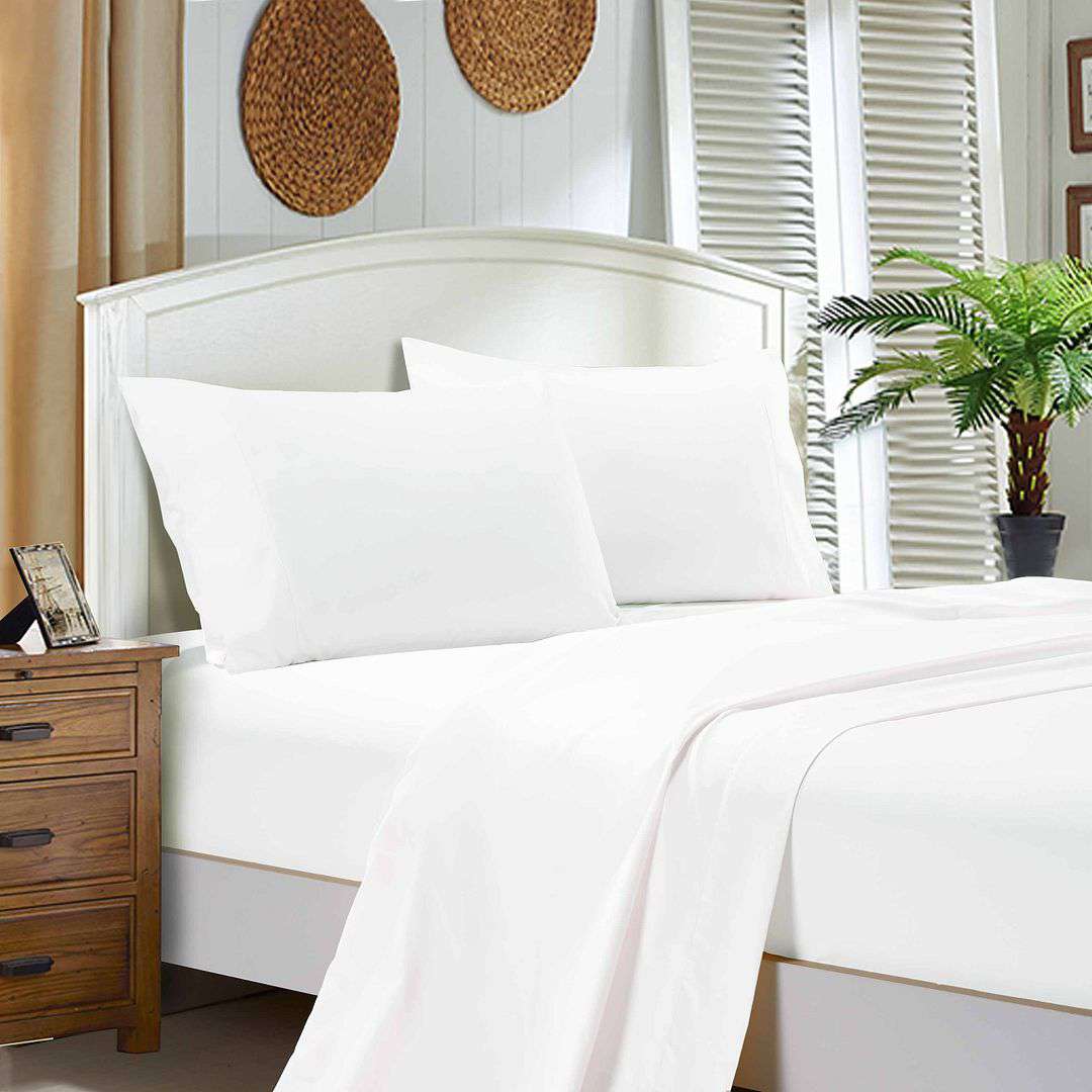 1000TC Ultra Soft Double Size Bed Sheet Set - White Flat & Fitted Sheets for Luxurious Comfort | Perfect for Master Bedroom, Guest Room & Airbnb Stays