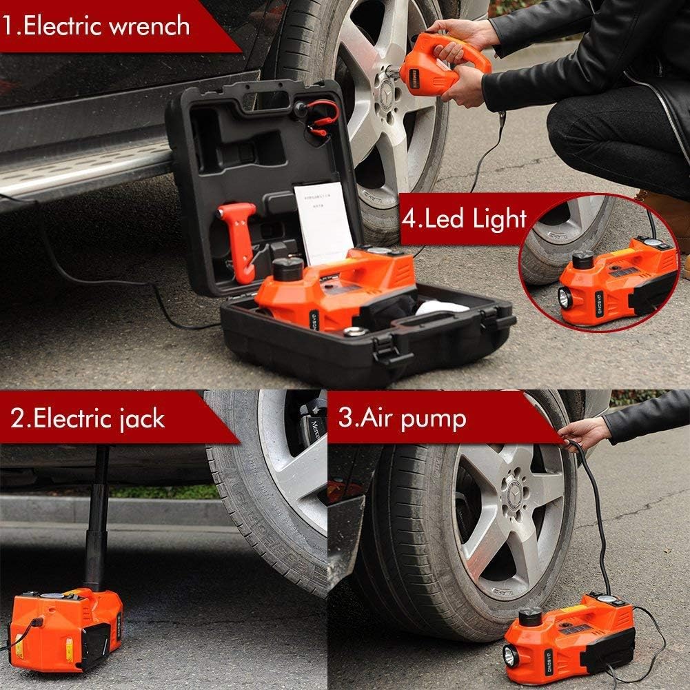 KUNFINE 3-in-1 Multifunctional Portable Car Tire Repair Kit with 5 Ton Electric Hydraulic Jack, Air Compressor & LED Light - Emergency Tire Change for SUV, Sedan, Van (Perfect for Roadside Assistance & Off-Road Adventures)